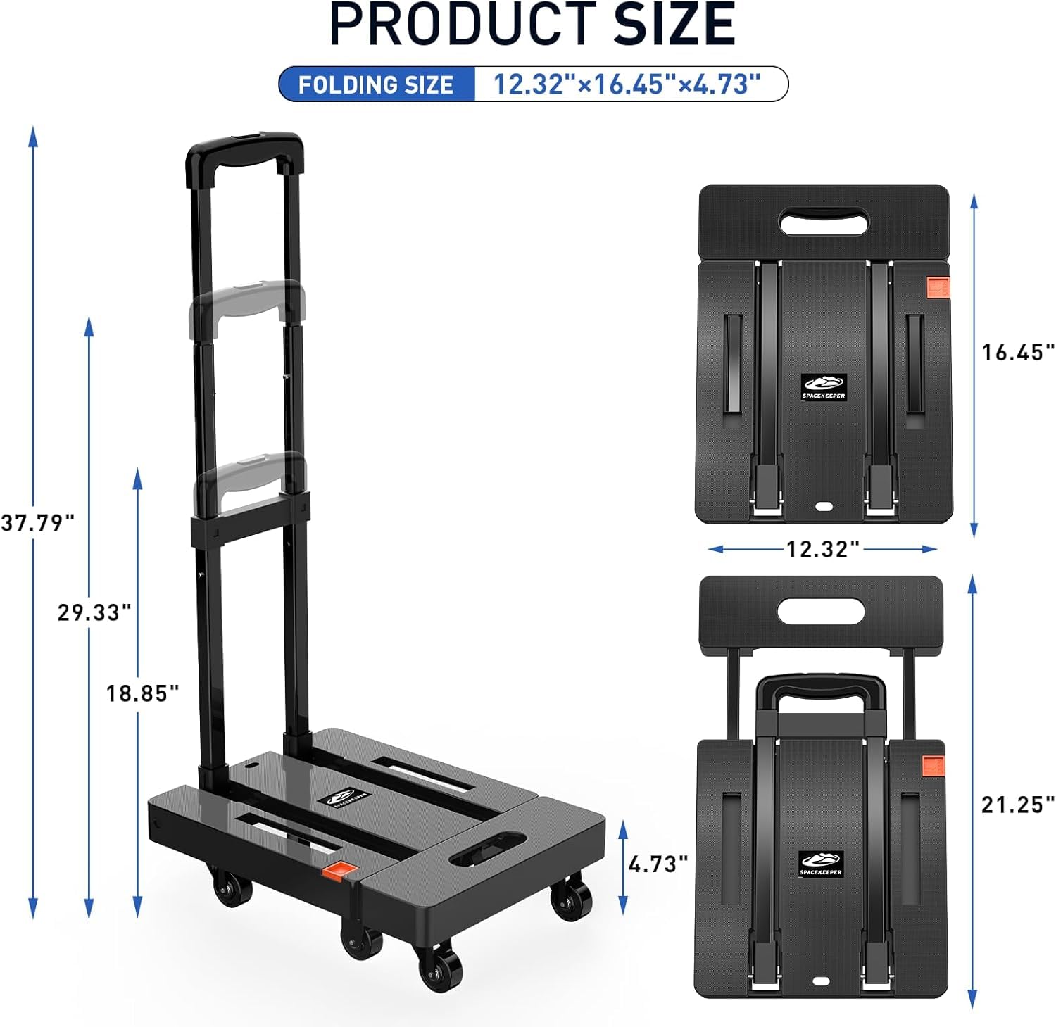 SPACEKEEPER Folding Hand Truck - 500LB Luggage Cart -3 SPACEKEEPER Folding Hand Truck - 500LB Luggage Cart -3