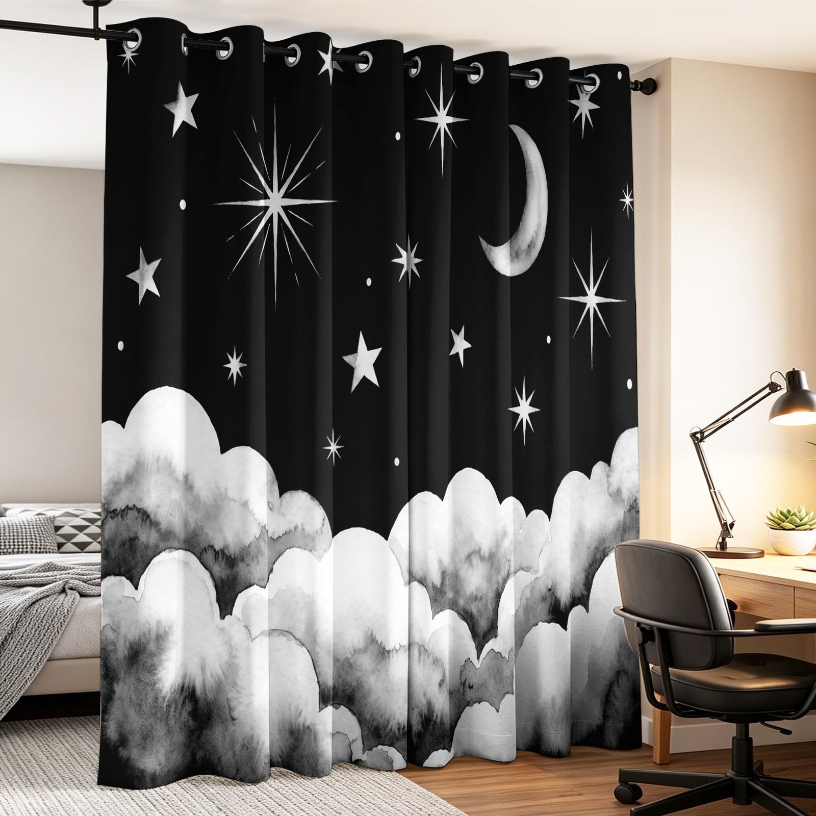Générique Rideaux Occultant Thermiques & Anti Froid, Rideau à Oeillets Minimalist Watercolour, Hydrofuge Rideau Motif Cloud Night Sky, 135 x 245 CM (LxH) Rideaux Lot de 2 pour Salon Chambree