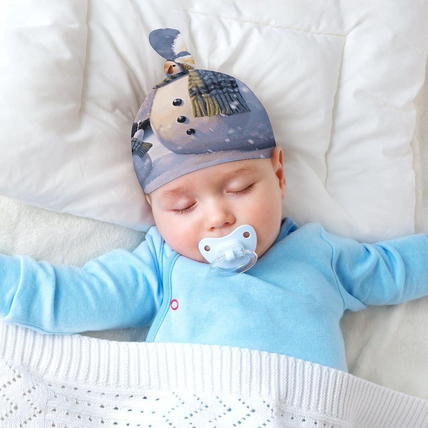 Newborn Comfortable Winter Snowman Baby Hat Soft Double-Sided Velvet Breathable and Moisture-Absorbent, Suitable for 0-6 Months Baby Boys and Girls