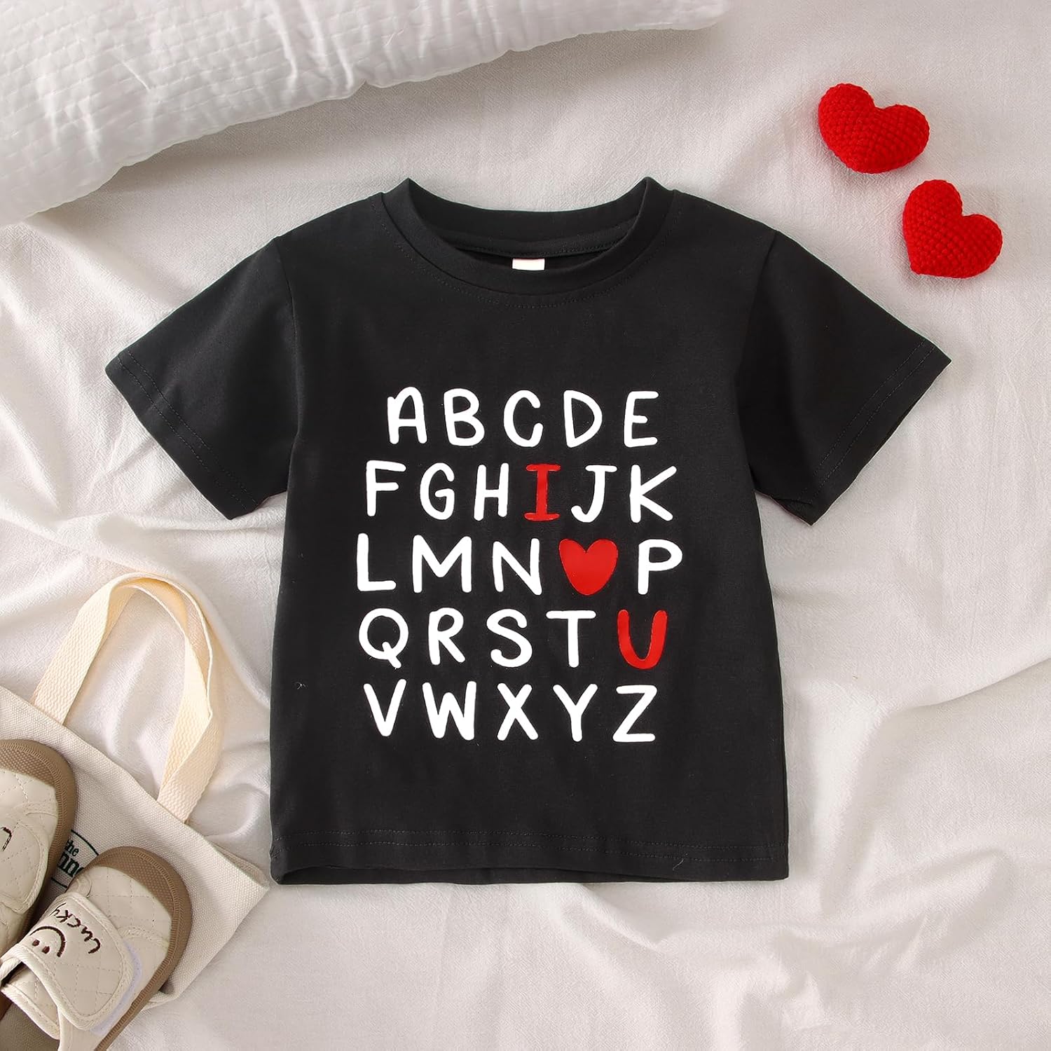 BOUTIKOME Valentines Shirts Toddler Baby Girl Boy Alphabet I Love You T-Shirt Short Sleeve Tee Top Funny Outfit Clothes - Image 5