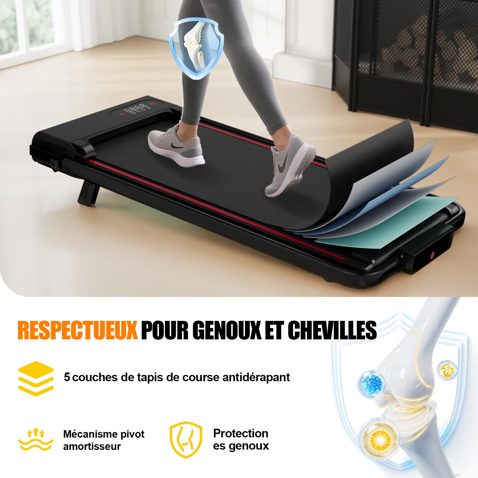 Tapis de Course 4 en 1 Pliable avec Pente 7% – Tapis de Marche Électrique 8 km/h, Moteur 2,5 CV, Système d’Amorti Avancé, Écran LCD, Cadre Renforcé, 130 kg Max – pour Maison & Bureau