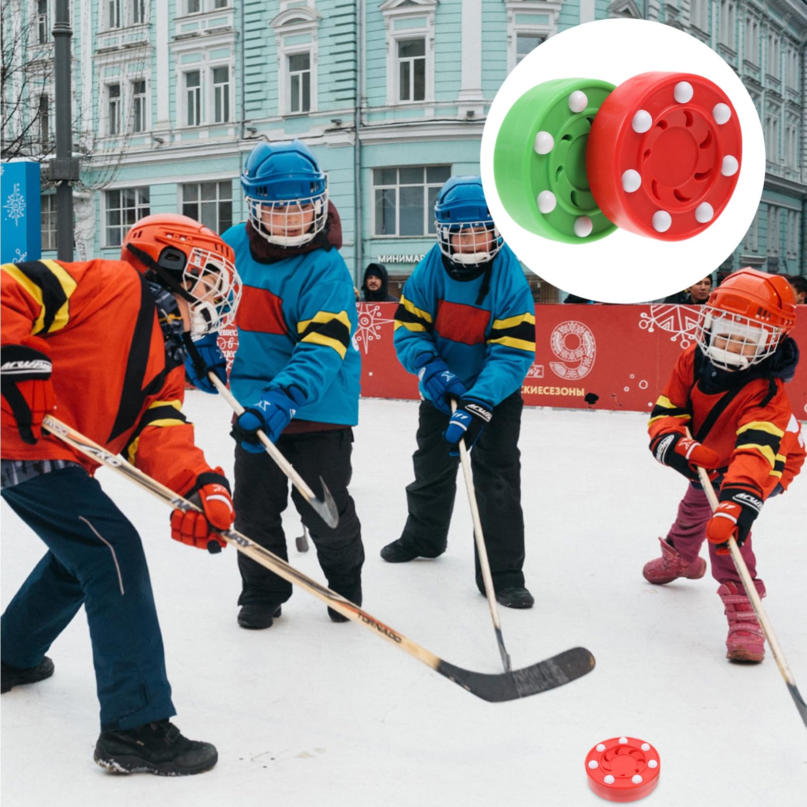 KOMBIUDA Roller Hockey Set 2 Pack Street Hockey Balls Pp Material Durable Ideal for Indoor/Outdoor Games Random Color