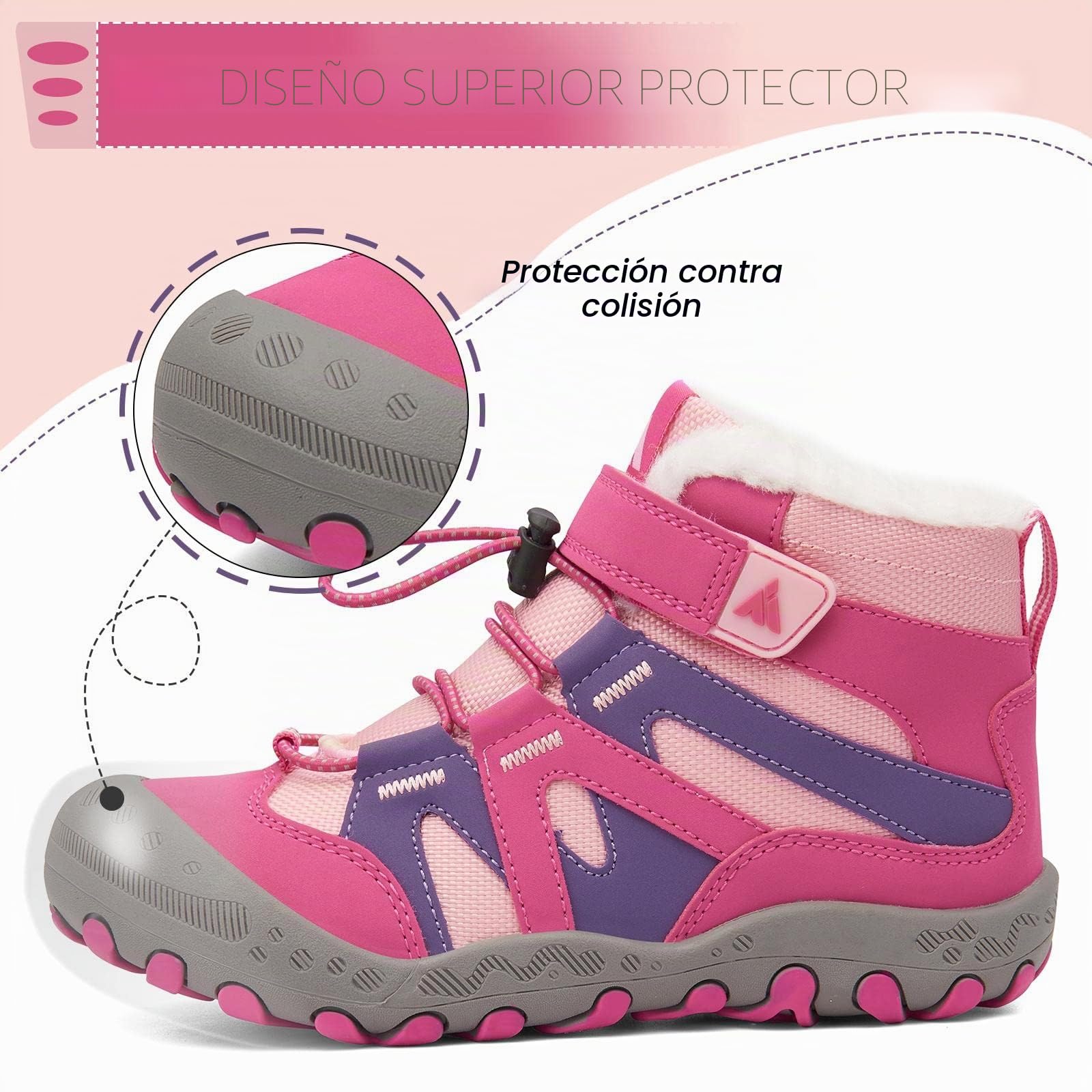 Mishansha Botas de Nieve Niño Botas Antideslizantes, Pink 27 | Forro cálido, cierre de autollenado, puntera reforzada, suela con dibujo, colegio, paseos, nieve