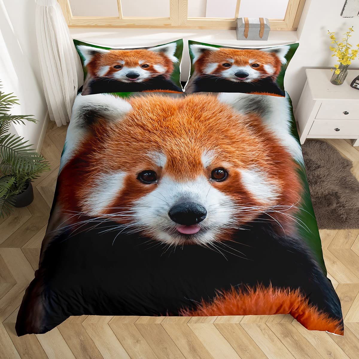 FeelyouRed Panda Duvet Cover Cute Panda Bedding Set for Kids Boys Girls Wild Animal Decor Comforter Cover Jungle Wildlife Style Bedspread Cover Bedroom Collection 2Pcs Twin Size