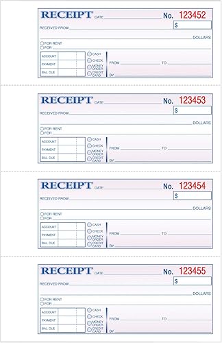 Adams Libro de recibos de dinero de encuadernación, 3 partes sin carbono, blancocanariorosa, 11 x 7-58 pulgadas, 33 juegos (TCH1185)