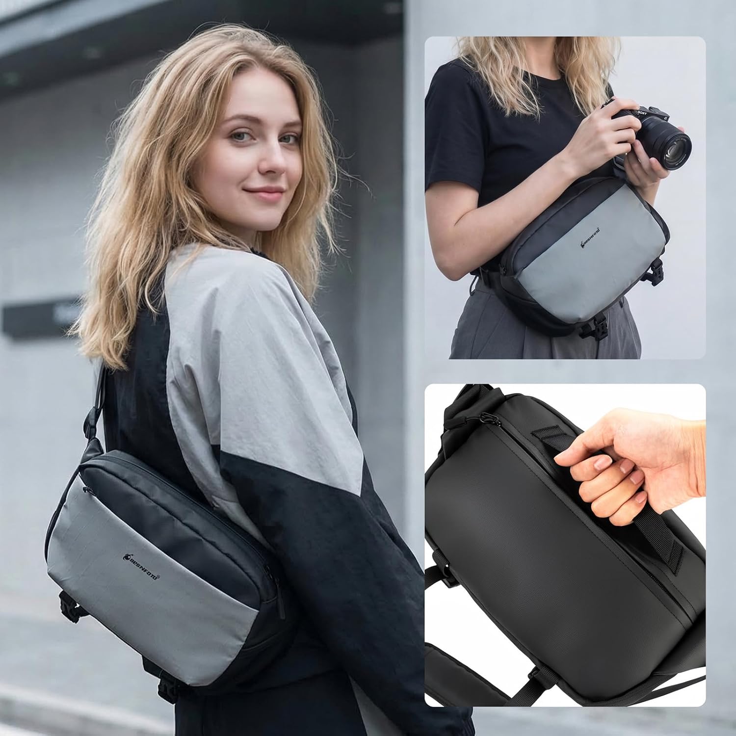 Besnfoto 2 in 1 Everyday Crossbody Bag Camera Sling Bag Multifuction Photography Shoulder Case for DSLR SLR Mirrorless Cameras