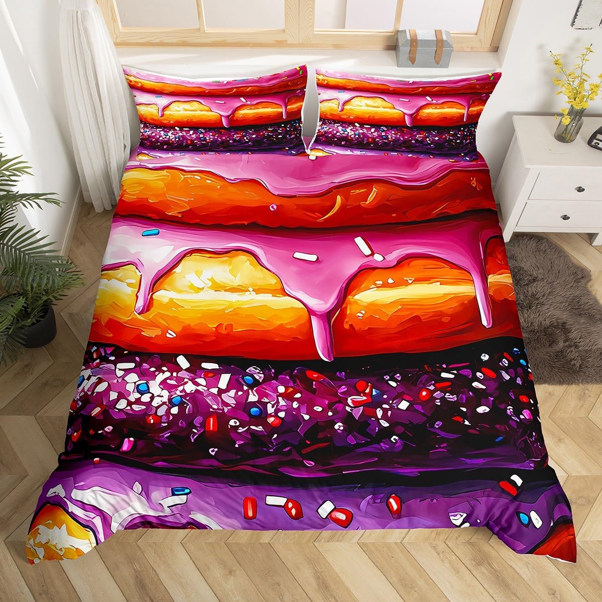 jejeloiu Hamburger Bedding Set Toddler Size Kids, Fast Food Comforter Cover Set for Boys Girls, Colorful Food Pattern Duvet Cover Bedspread Cover Home Decor Quilt Cover,No Stuffing