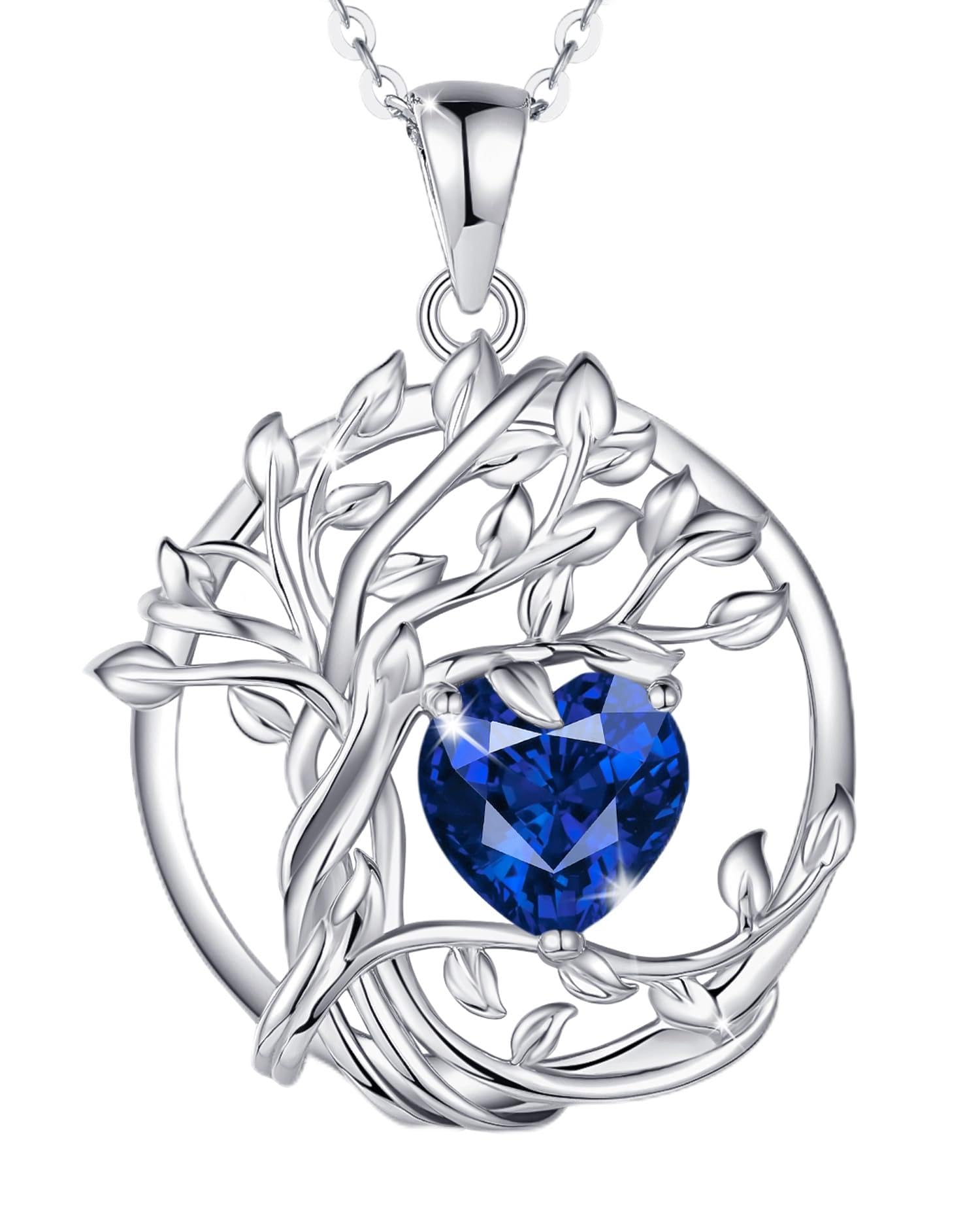 FANCIME Tree of life Birthstone necklace Sterling Silver Pendant Birthstone Necklace Gemstone Anniversary Birthday Jewelry Mothers Day Gifts for Mom Her Wife
