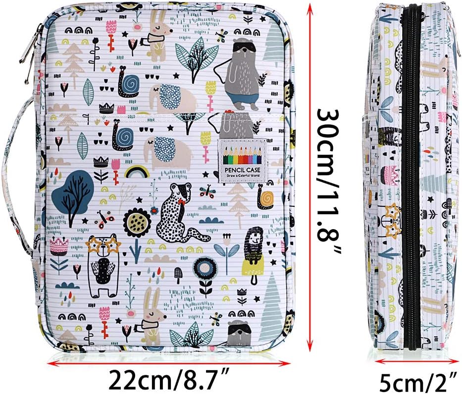 BTSKY Portable Colored Pencil Case - Colored Pencil Organizer Holds 166 Pencils or 112 Gel Pens Large Capacity Zippered Pencil Holder Gel pens (Animal)