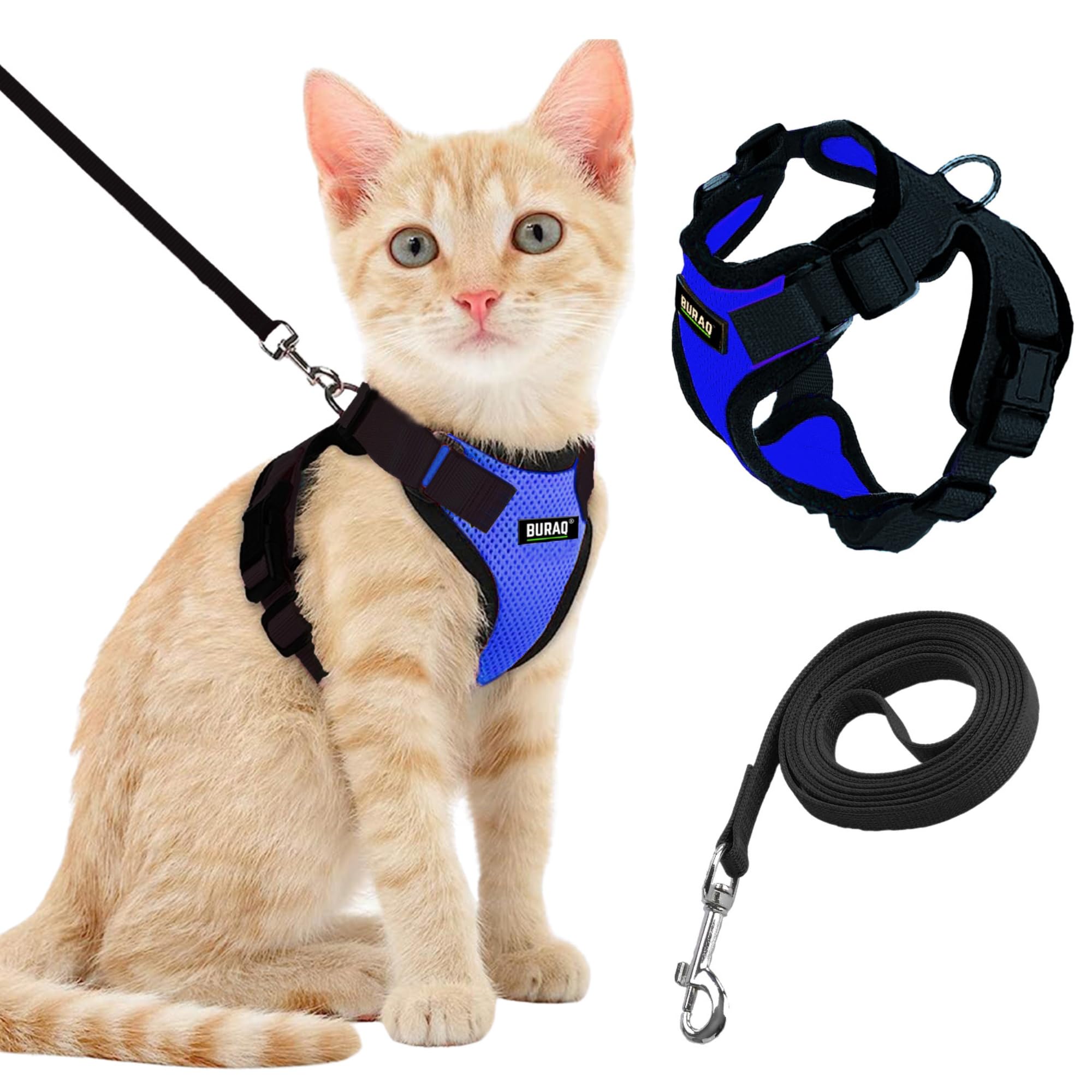 No Pull Cat Harness with Leash, Escape Proof, Ultra-Light Weight, Air Mesh Fabric, Aesthetic Design Adjustable Cat Leash with Harness (XS - Blue)