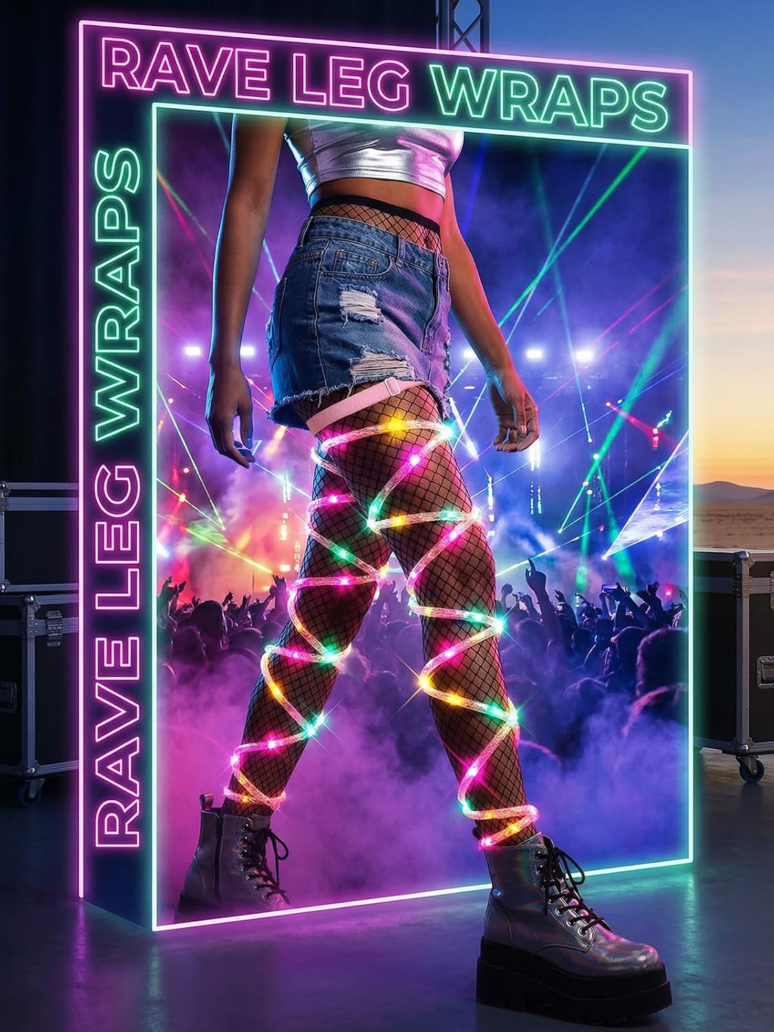 deladola Light Up Rave Leg Wraps,Non-Slip Elastic Legs Straps with LED Lights,Cross Bandage Music Festivals Costume for Women