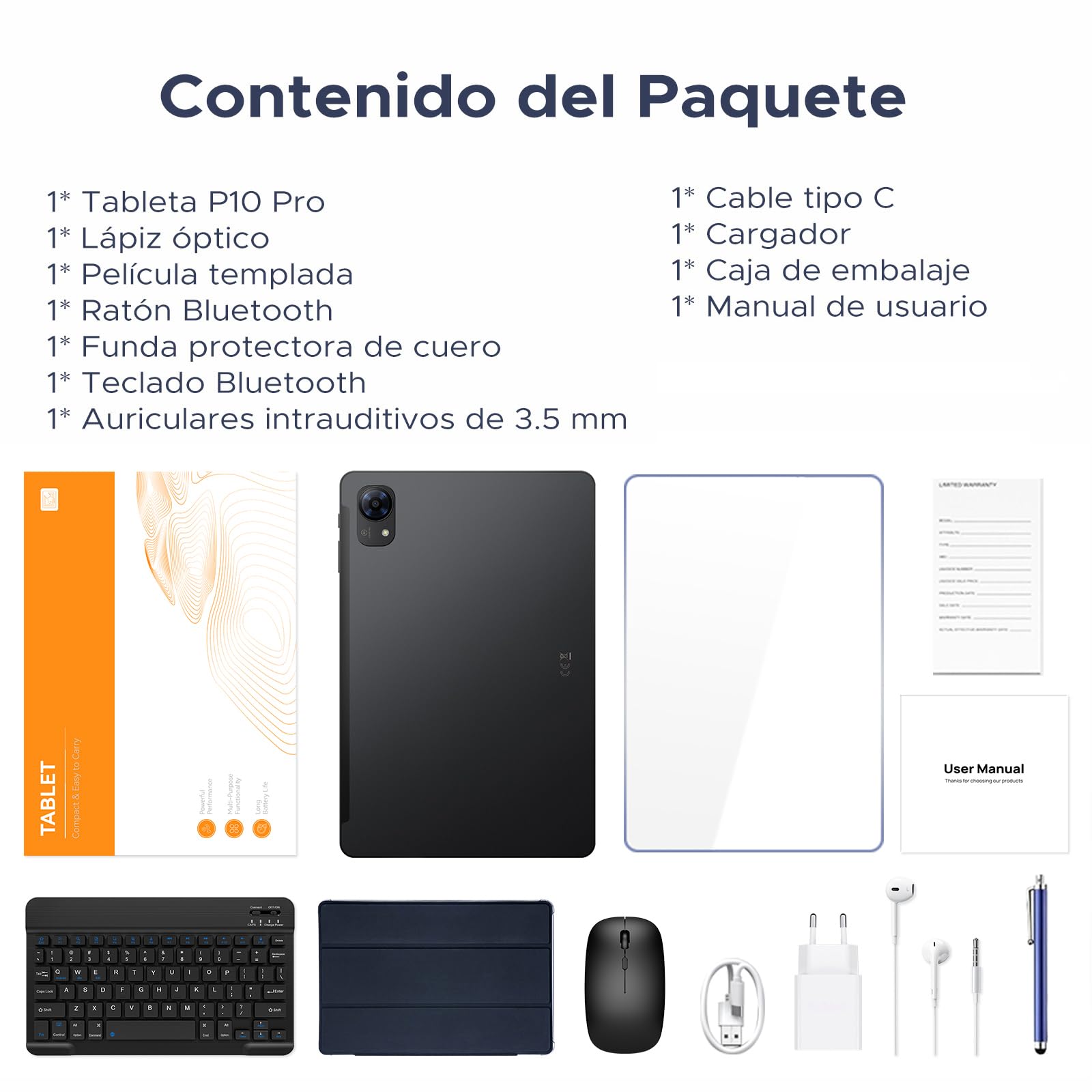 P10 Pro Tablet Android 16, Tablet 10 Pulgadas with Gemini AI, 48GB RAM+128GB ROM/2TB, Octa-Core T7250, 120Hz, 8800mAh, 13MP+5MP, Face ID, GPS, 5G WiFi, OTG, Tablet con Teclado y Lapiz, Negro
