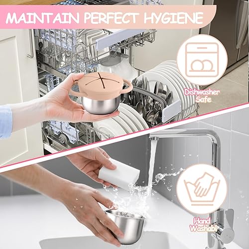 Miniatura 5 de Mity rain Paquete de 2 recipientes de acero inoxidable para niños pequeños con tapas y asas de silicona a prueba de derrames, tazas de aperitivos 3