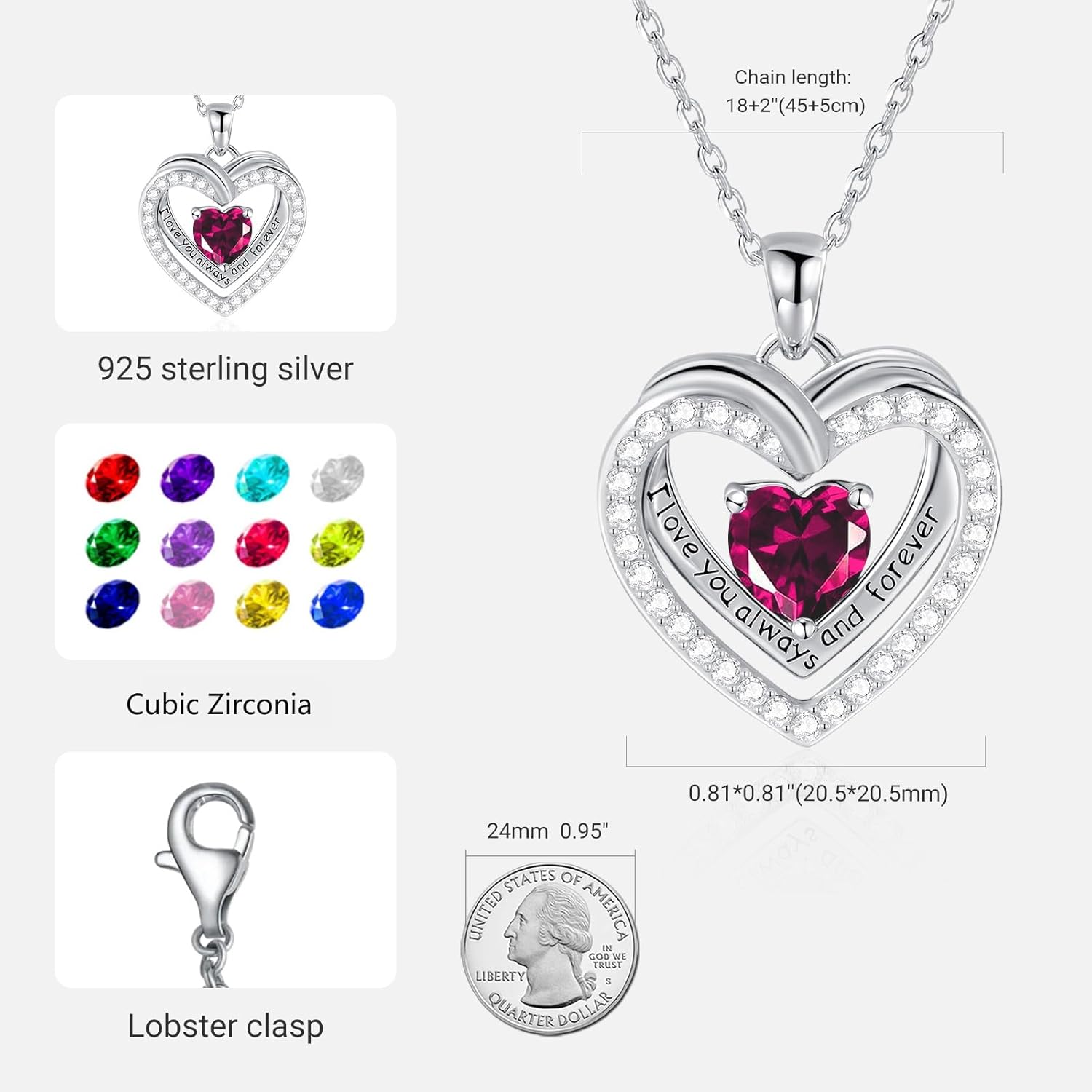 E Birthstone Necklace Sterling Silver Love Heart Necklace, Birthday Wedding Anniversary Mothers Day Jewelry Gifts for Wife Girlfriend Mom Women Her - Image 4