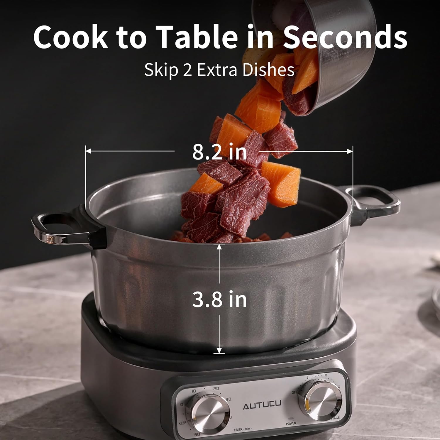 N74SNA Hot Pot Electric, Multi-Cooker 2.5 Quart Grill Steamer Set, PFOA-Free Nonstick for Steak, Soup, Fried Rice, Oatmeal, Egg, Ramen with Power Adjustment