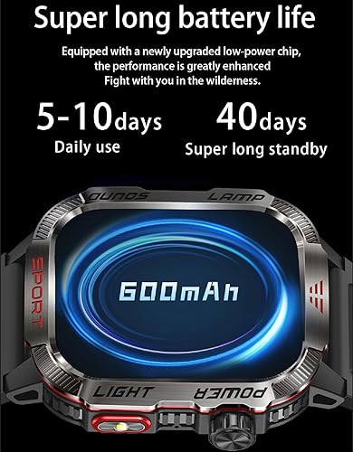 Miniatura 9 de Reloj inteligente para hombre, deportes al aire libre, impermeable, brújula con respuesta/hacer llamadas, reloj de fitness, oxígeno en sangre, Negro