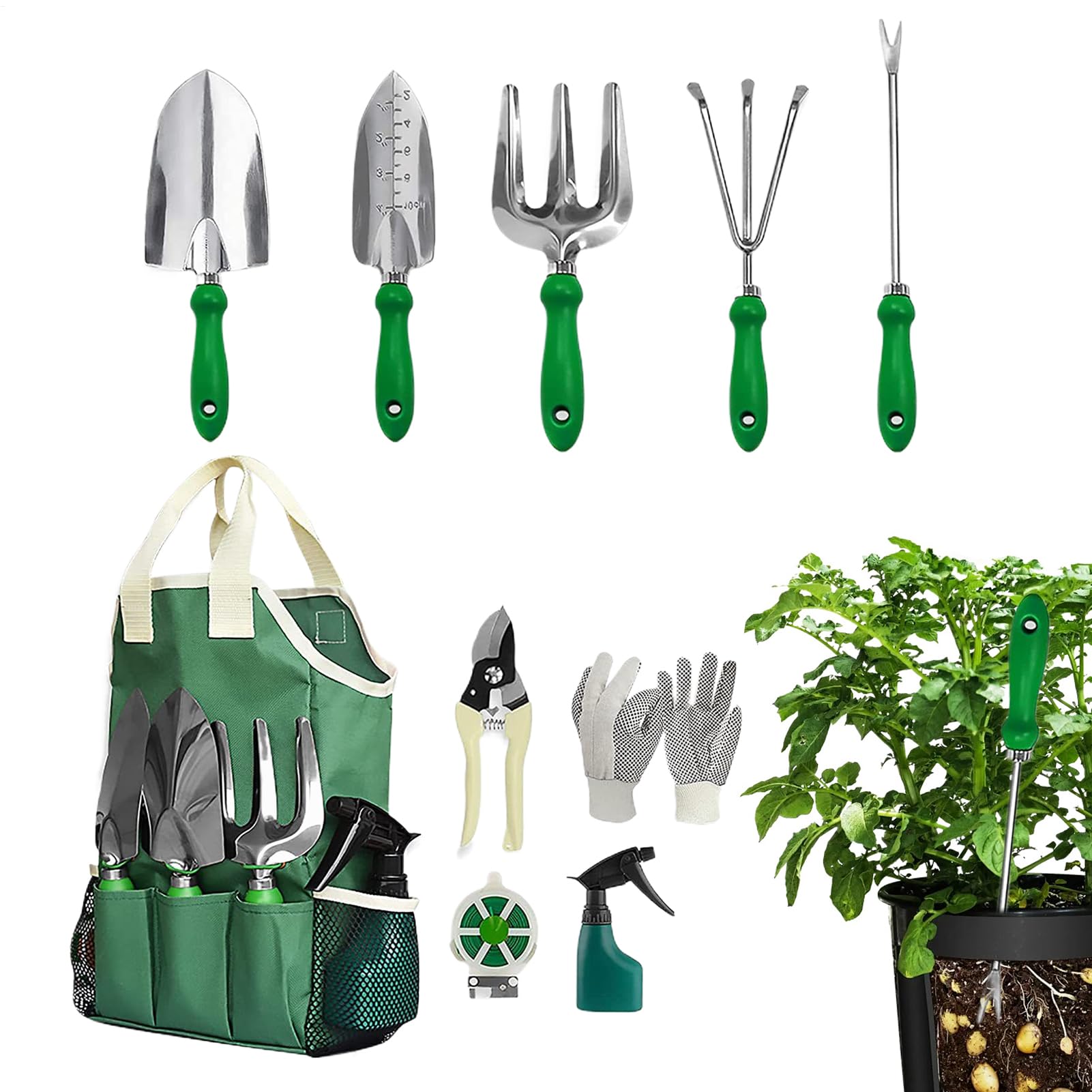 Juego De Herramientas De Jardín Rastrillo Y Pala Resistente | Juego De Herramientas De Jardín De 11 Piezas Para Hombres Mujeres Madres Principiantes Jardineros Patio Césped Plantas
