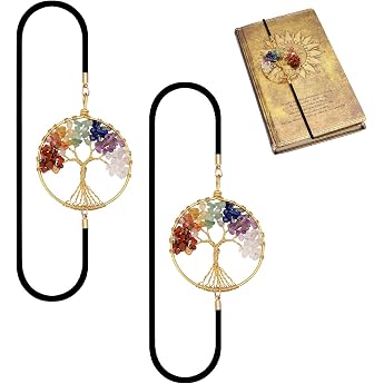 Elastic Bookmarks Pack of 2 Chakra Crystal Healing Stone Vintage Metal Bookmarks for Book Lovers Handmade Crystal Lucky Book Markers Bound Magazines Notebooks