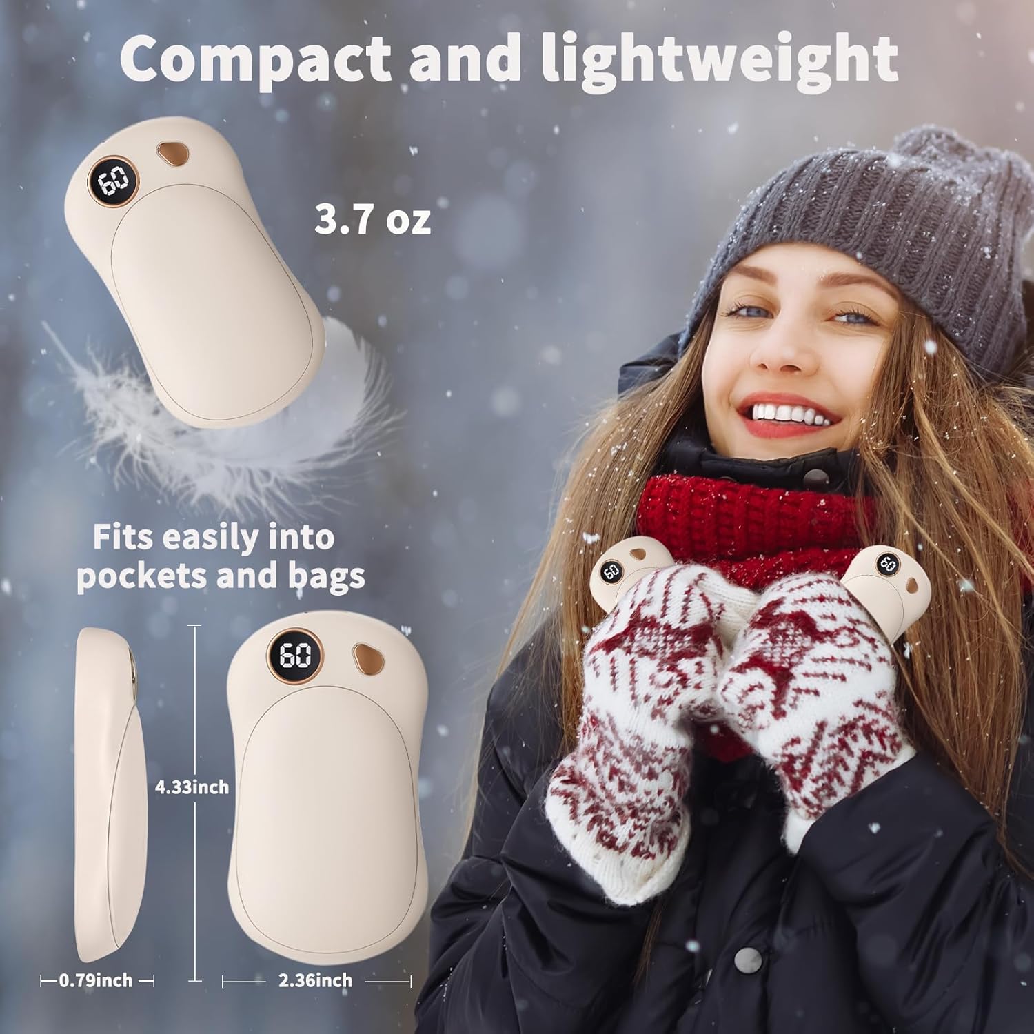 Hand Warmers Rechargeable 2 Pack, 10000mAh Electric Hand Warmers, Reusable Portable Pocket Heater, LED Display & 3 Levels, Gifts for Christmas, Outdoor, Golf, Travel, Hunting, Camping