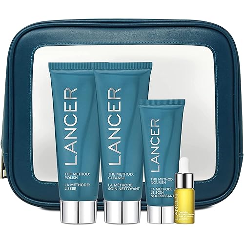 Lancer Skincare The Method Intro Kit, 3-Step Anti-Aging Facial Exfoliator, Cleanser, and Moisturizer Kit for Glowing Skin, Reveals Instantly Supple Soft Skin