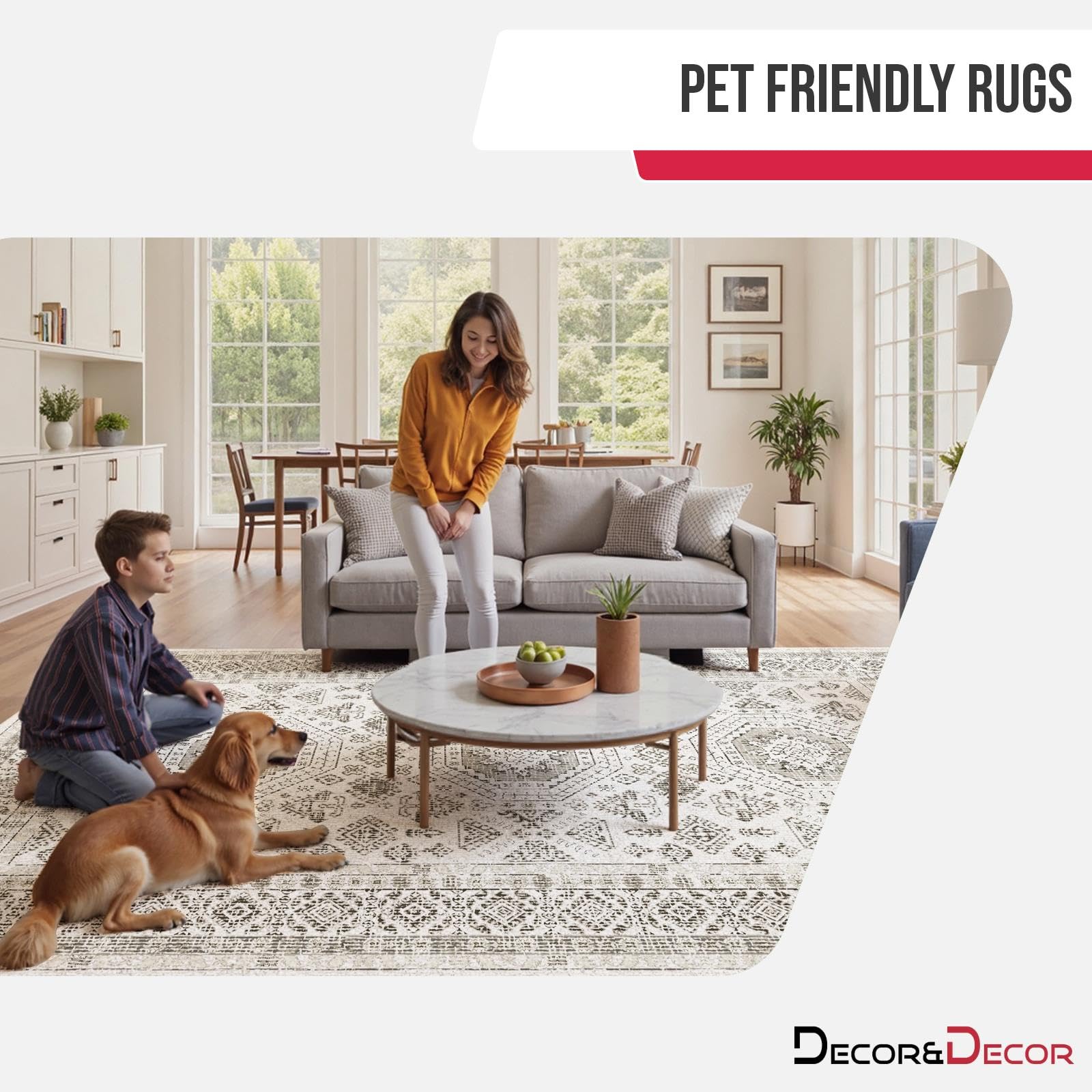Decoranddecor Monochrome Hallway Rug, 80x150cm, Non-Slip, Low Pile, Pet Friendly - Image 2