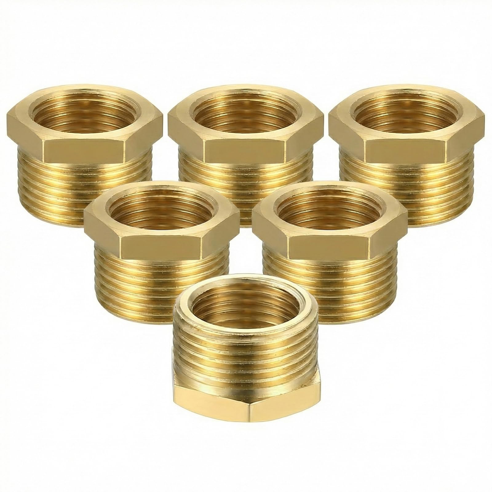 6 Pezzi Riduttore in Ottone Adattatore da 1/2 a 1/4 Pollice (AG Ø 20mm x IG Ø 12mm) Riduttore, Filettatura Maschio a Nipplo Filettato Femmina, Raccordo Filettato per Tubi dell'acqua (1/2" auf 1/4") - 2