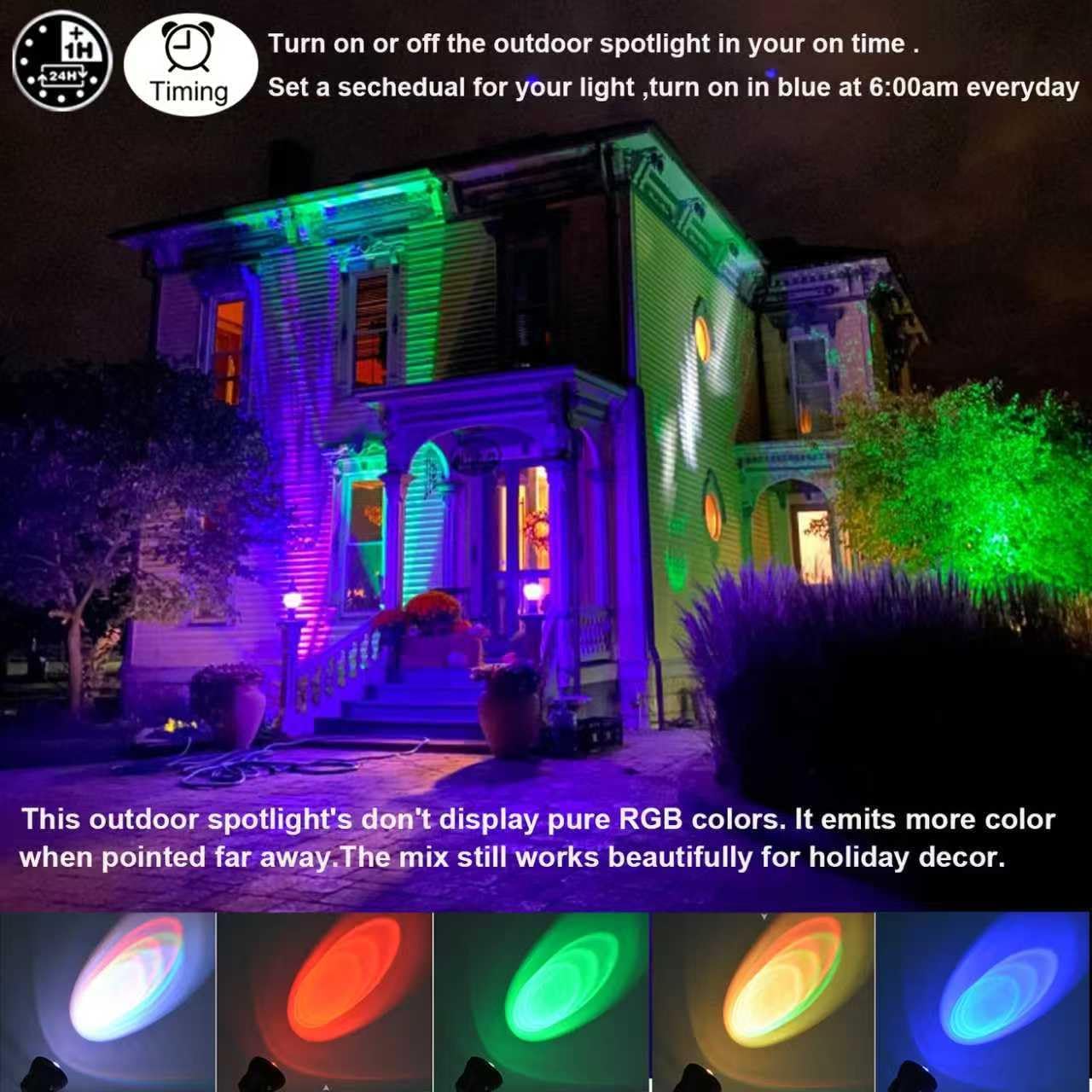 Landscape 10W Spotlight Outdoor Lighting With US Plug and Remote Control - 12V Garden Waterproof Yard Lights for Christmas Decorations (Mixed Color, NOT Pure RGB)