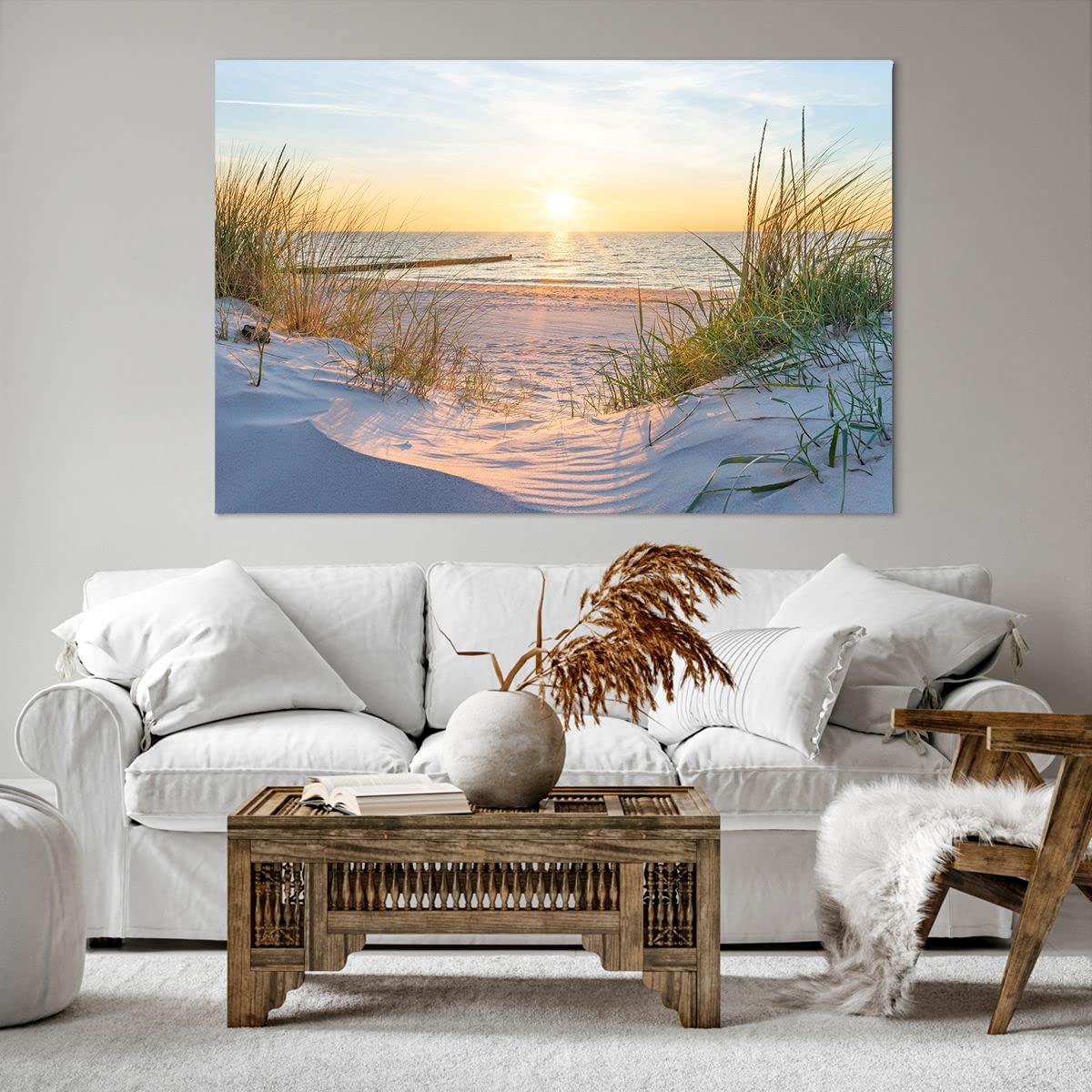 Wandbild Düne Strand Meer Leinwandbild 120x80cm XXL Wanddeko Canvas Art