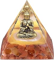 Vista 1 de Estatua de Buda de latón Protección de pirámide de orgón, piedras de cristal de reiki, generador de energía, figura de pirámide de orgonita, ágata