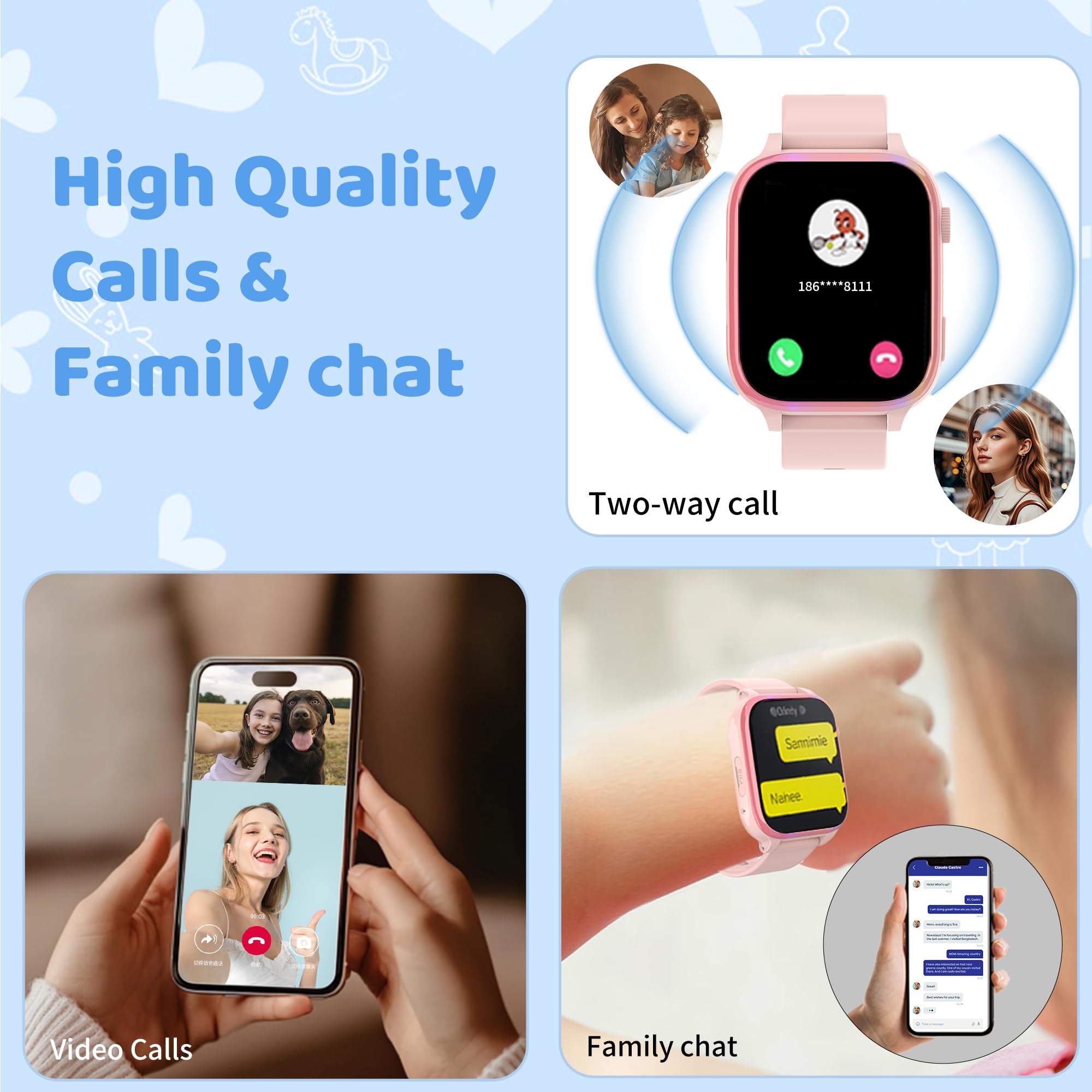 4G Smartwatch Bambini, orologio smartwatch bambini con Videochiamate, Chiamate, SOS, GPS localizzazione, modalità scuola, SMS, IP68 Impermeabile, 7 Giochi, Allarme ottimo regalo per bambina 5-14 anni
