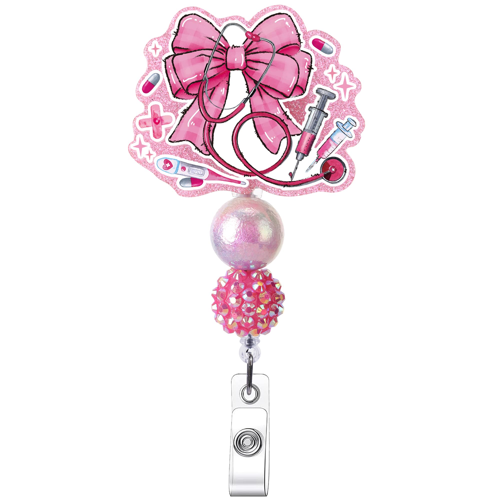 Pink Bow Nurse Badge Reel, ID Card Badge Holder Retractable with Swivel Clip, Name Tag Accessories Gifts for Nursing Student Nurse Medical Assistant