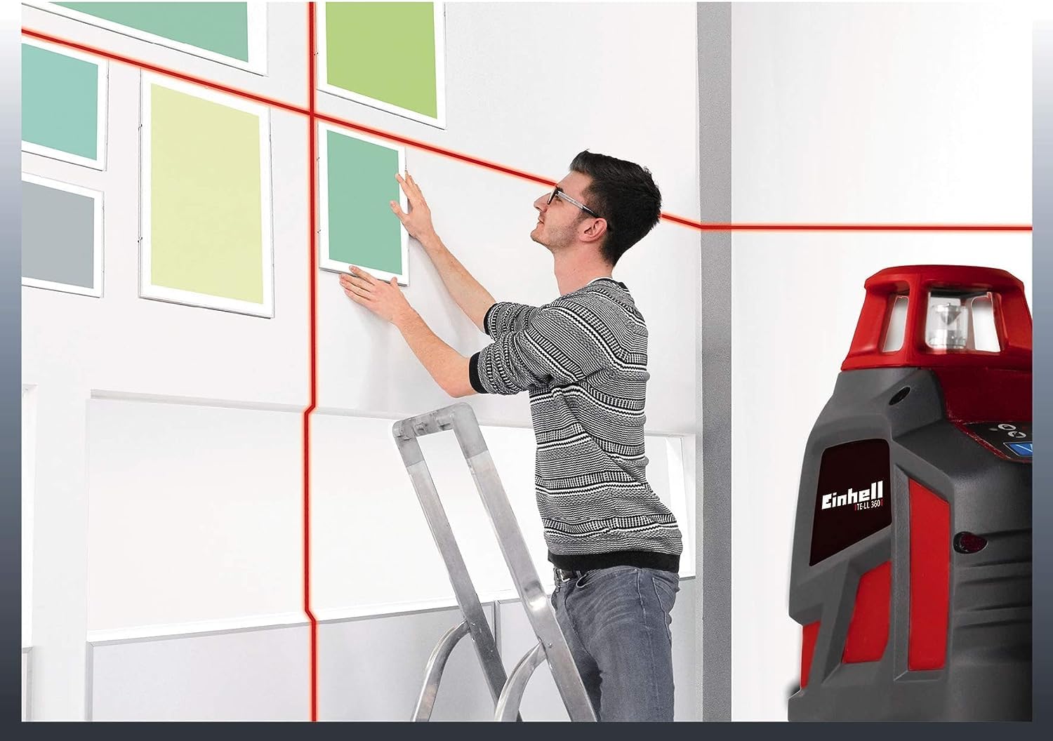Einhell Laser 360° TE-LL 360 (laser a croce, linea laser orizzontale/verticale e orizzontale a 360°, autolivellante, incl. supporto a parete, borsa), nero