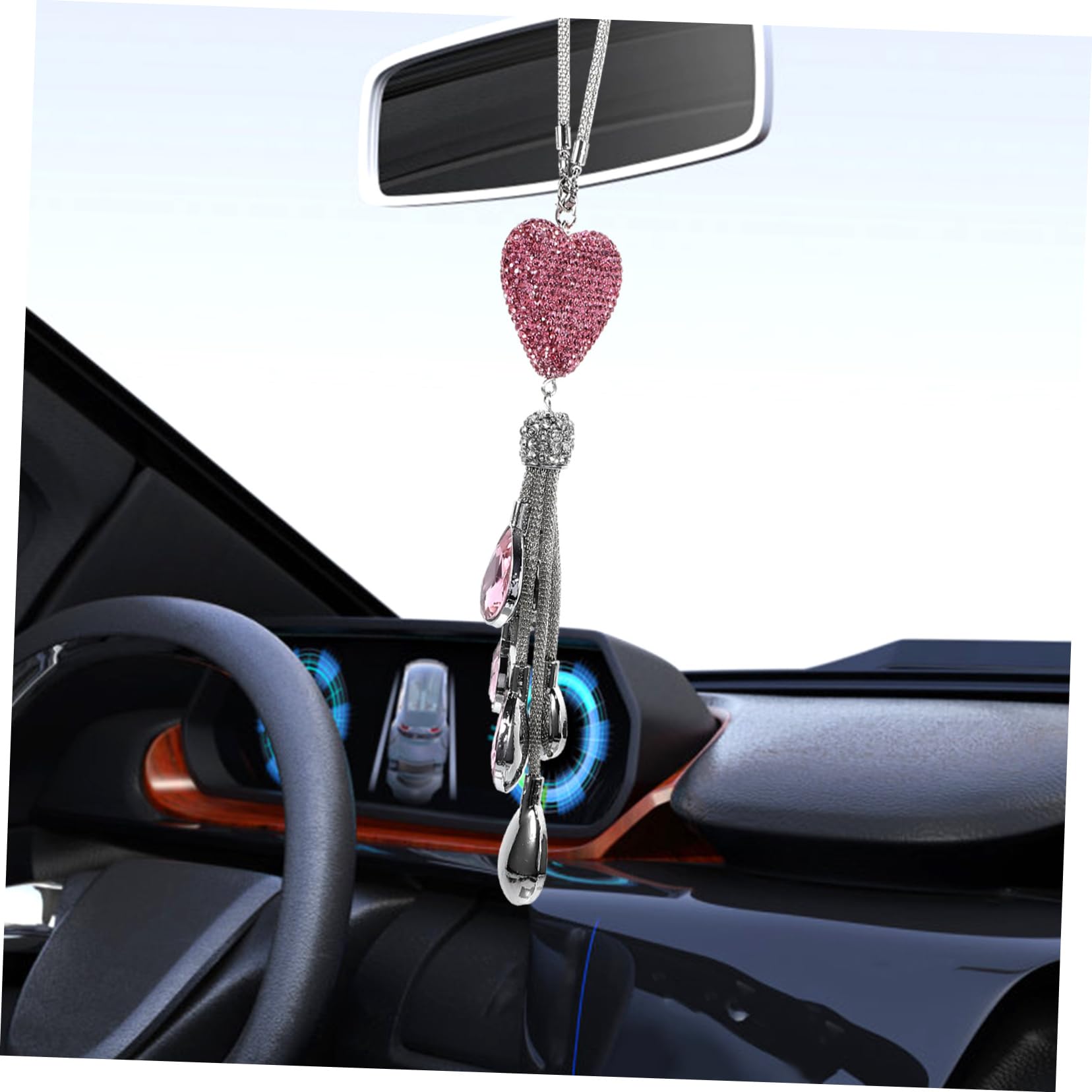 Gatuida 4stücke Car Pendant Herzform Hängedekoration Für Auto Rückspiegel Glänzendes Accessoire Für Damen Stilvolle Autoinnenraumdekoration Kristallanhänger