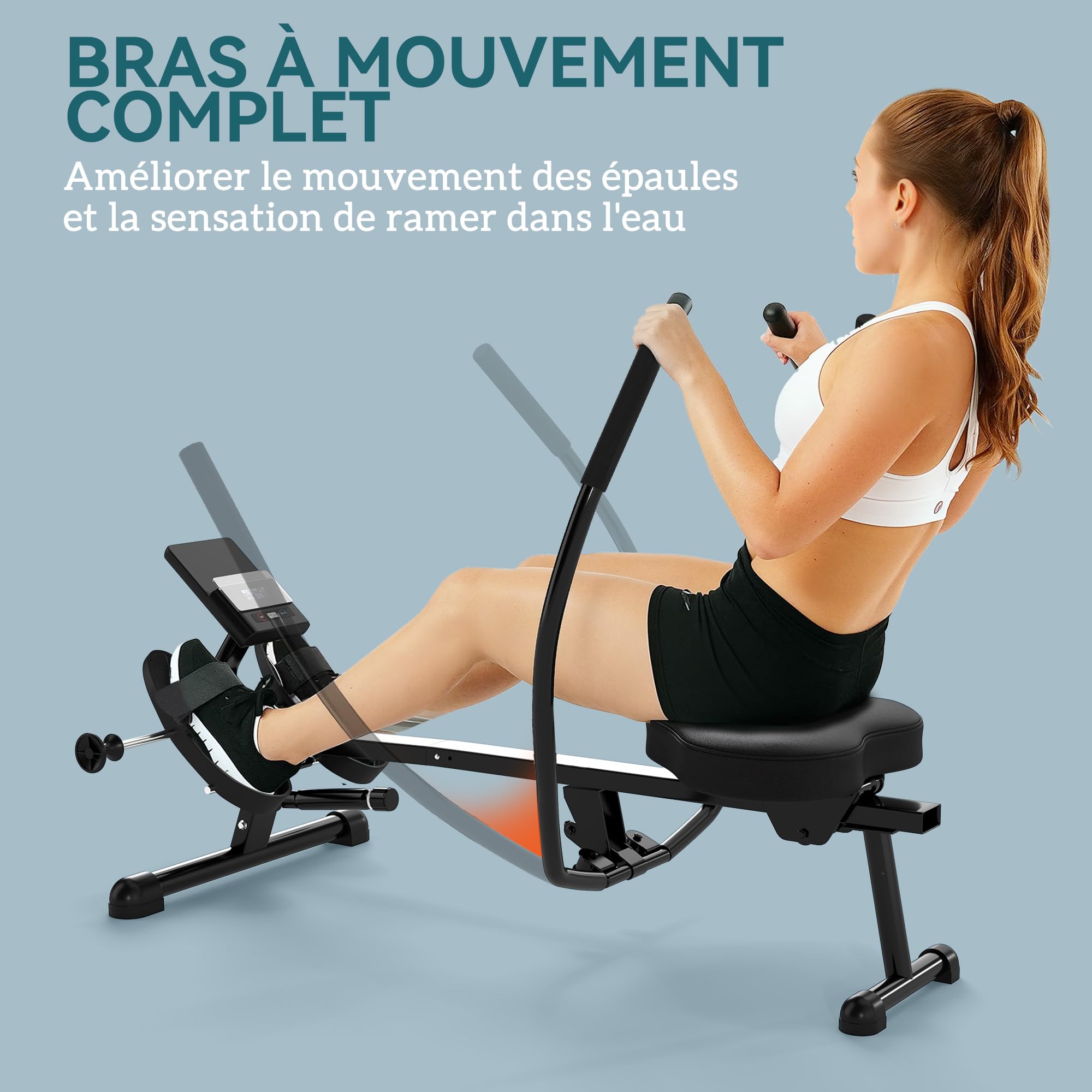 SPORTNOW Wioślarz hydrauliczny z 12 poziomami oporu Wioślarz z ekranem LCD i antypoślizgowym pedałem, maksymalne obciążenie 130 kg, trening cardio w domu, czarny