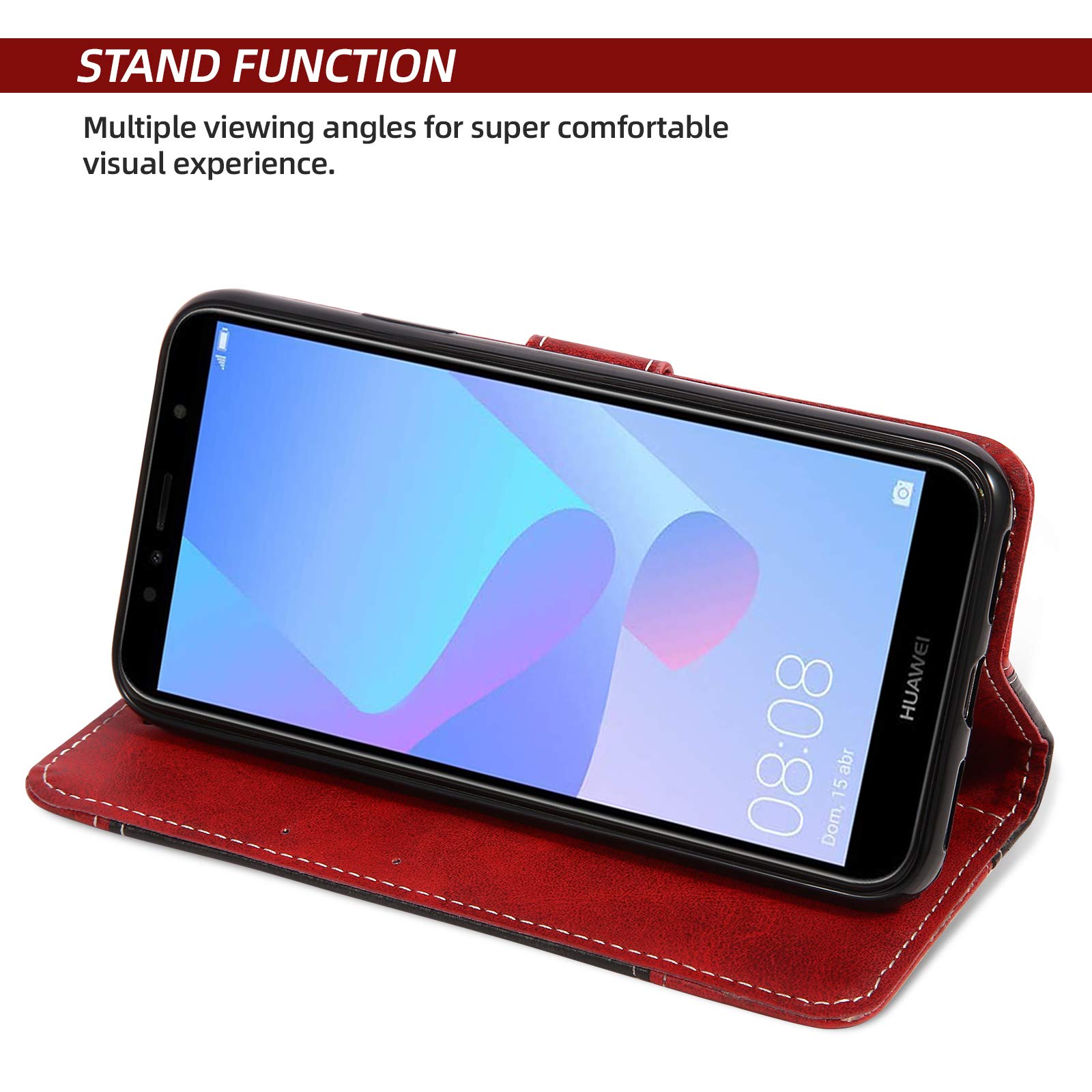 Custodia Portafoglio In PU Pelle Per Huawei Y6 2018 / Honor 7A - Blu, Con Slot Per Schede E Chiusura Magnetica, Supporto - 2