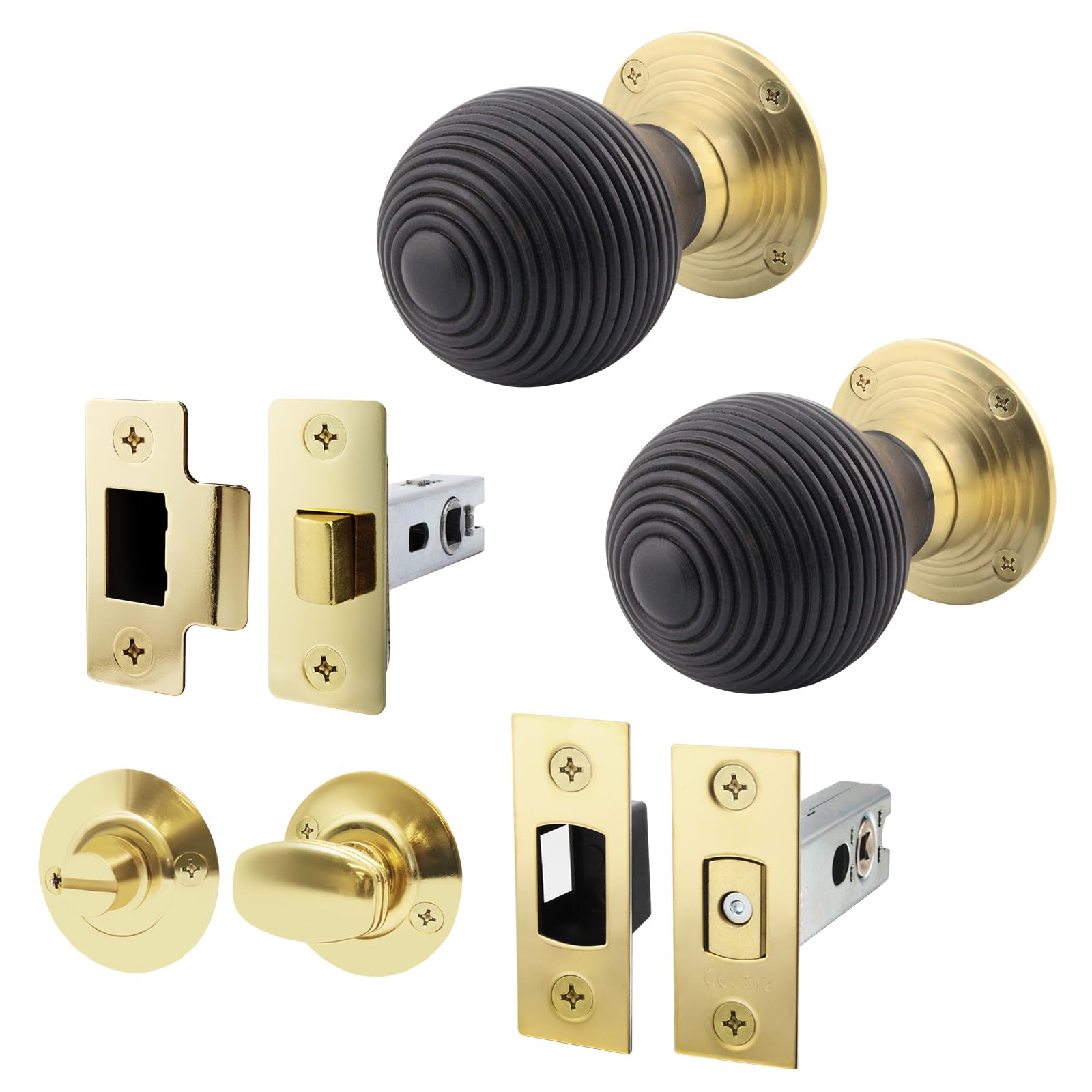 EAI Ebony Wood Door Knobs with Latch and Deadbolt, 1 Pack