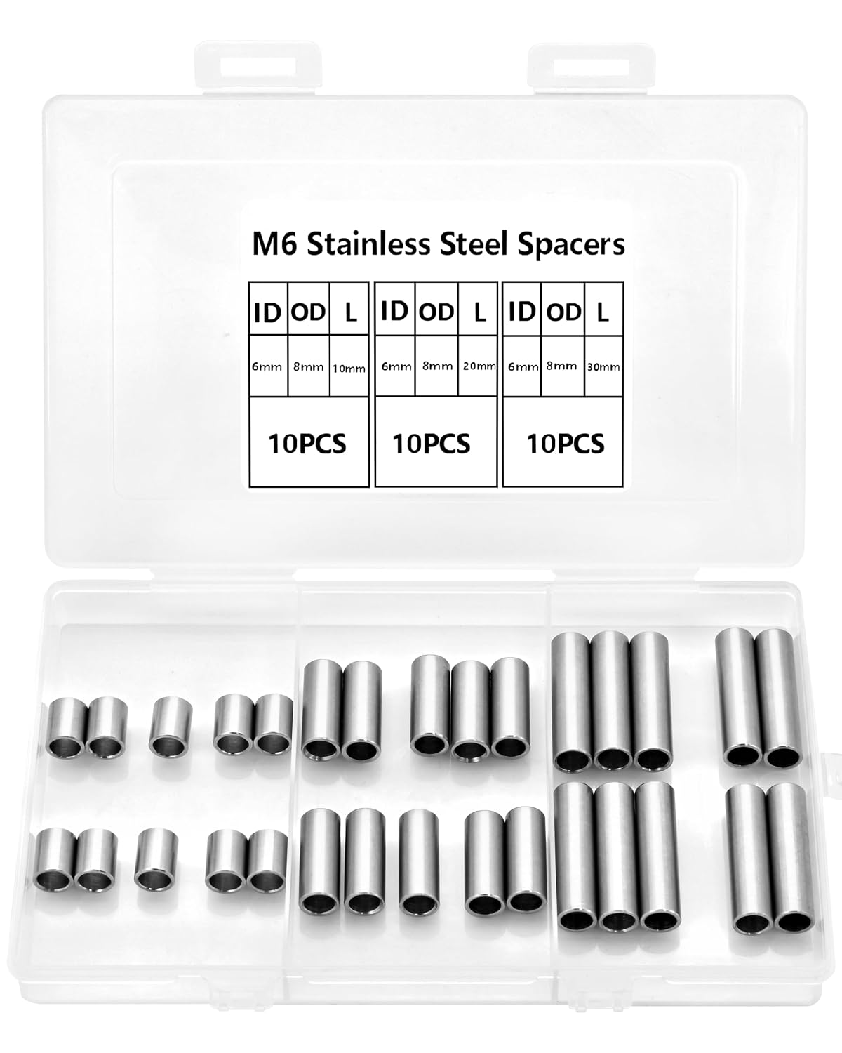 Meafeng Stainless Steel Spacer Bushing Kit, M6 Unthreaded Spacer Sleeves