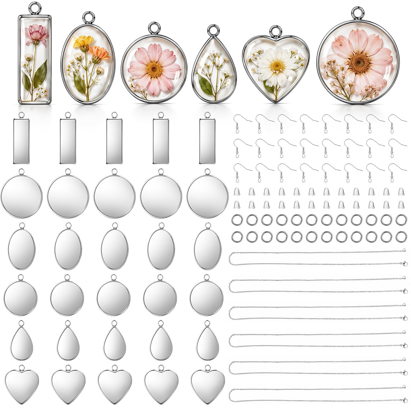 Cobee 60 Pcs Pendant Trays Kit, 6 Styles Stainless Steel Bezels for Jewelry