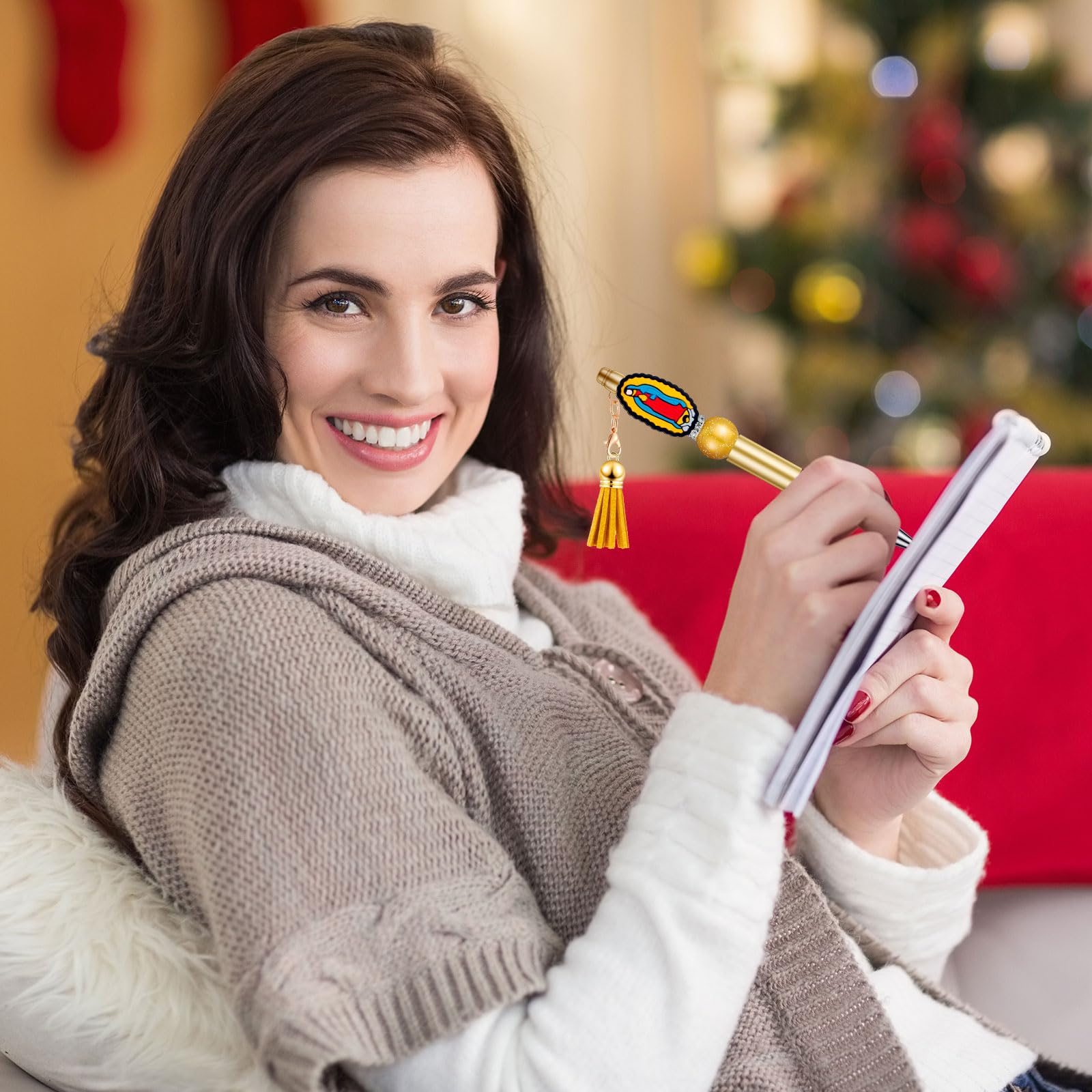 Colarr 12 Sets Jesus Beadable Pens Bulk with Colorful Tassels Clasps and Beaded DIY Religious Pen Making Kit — view 6