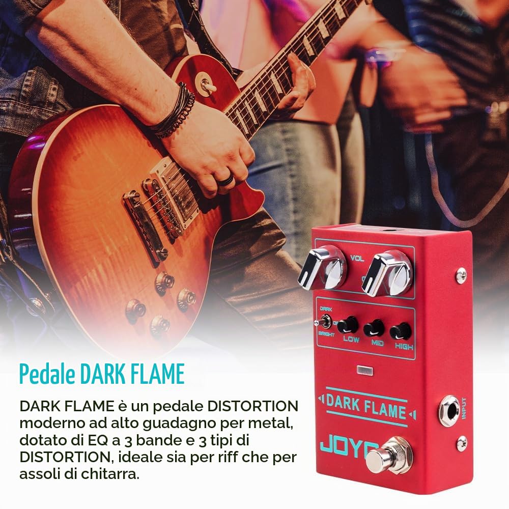 JOYO Pedale effetto per chitarra distorsore moderno in metallo ad alto guadagno con diversi stili di tono per chitarra elettrica - True Bypass (Dark Flame R-17)