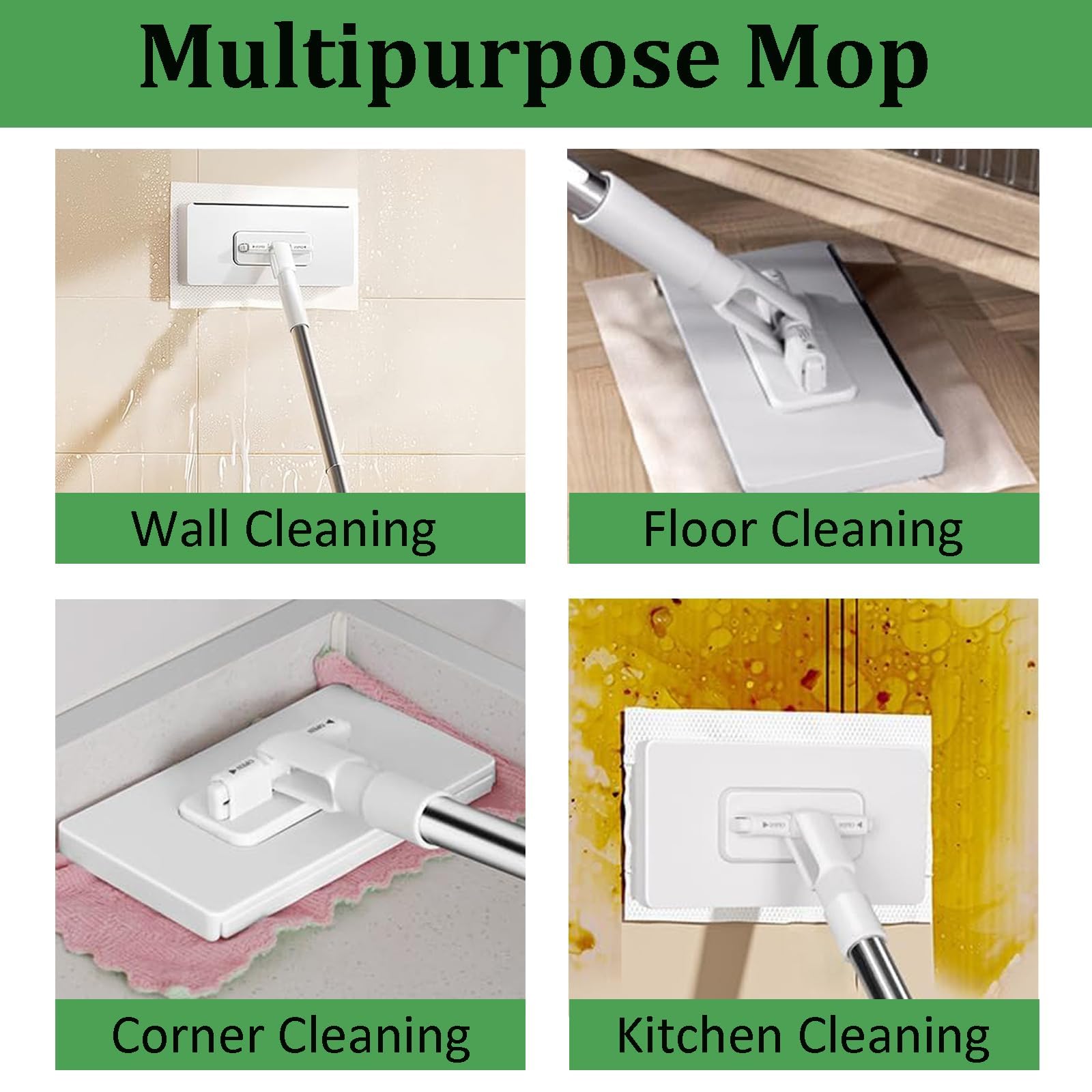 Sistema de fregona de polvo manos libres con 4 paños reutilizables, mini fregona compatible, cabezal giratorio de 360° para una limpieza eficiente del suelo, pared, baño y cocina