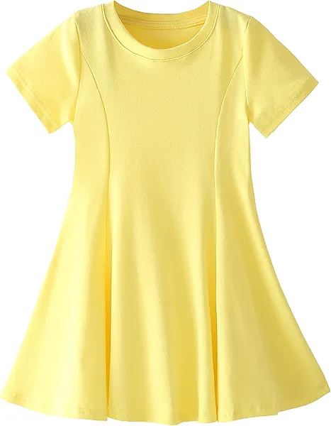 Toddler Girls Short Sleeve Swing Dress Little Kids A-Line Skater Twirl Summer Casual Dresses (12Months-7years)