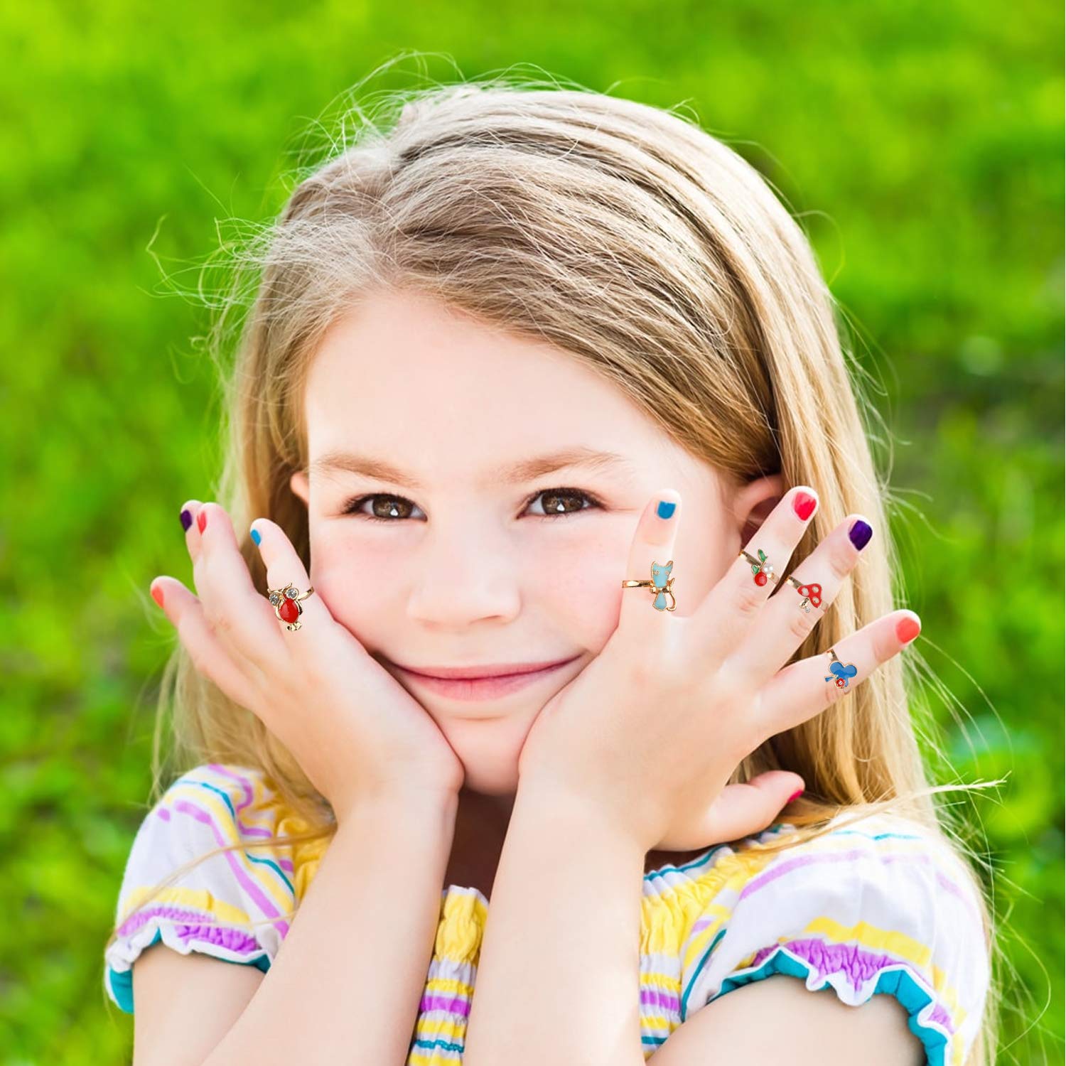 Hifot kinderringe mädchen Prinzessin Schmuck Set 36 Stück, Kristall Verstellbare Ringe für Mädchen mit Herzformkasten, Girl Dress up Rings Fingerringe