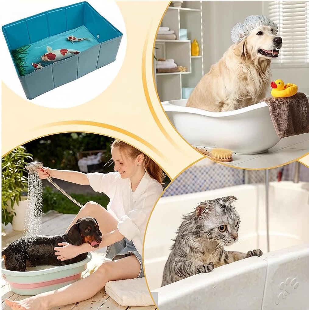 Foldable Pet Bath Tub for Dogs & Cats - Portable Collapsible Grooming Tub with Drain Hole, Non-Inflatable Waterproof Washing Basin & Pool for Bathing Small to Medium Pets, Indoor Outdoor Use