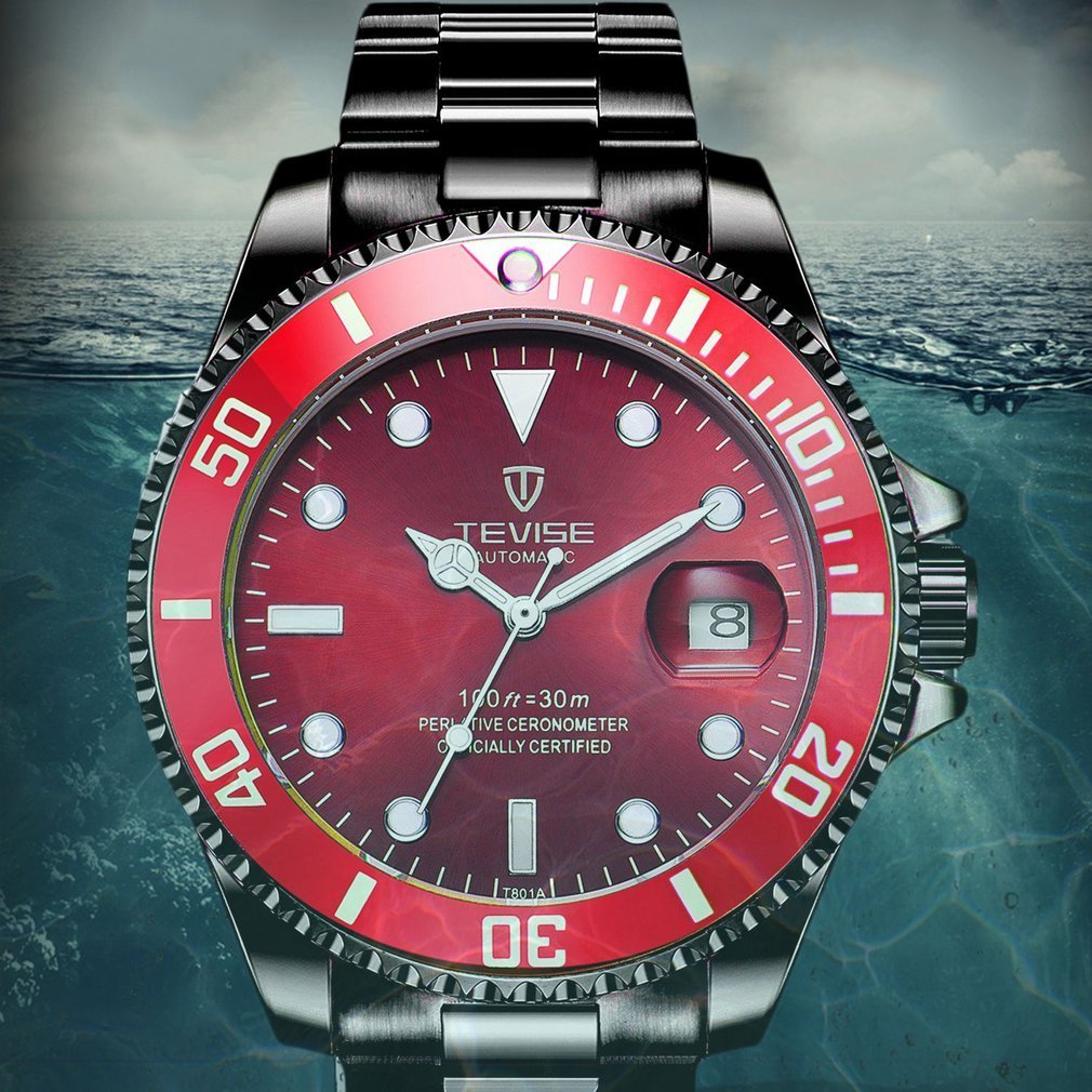 KinshopS TEVISE T801 Men Automatic Mechanical Watch Fashion Waterproof Luminous Watch