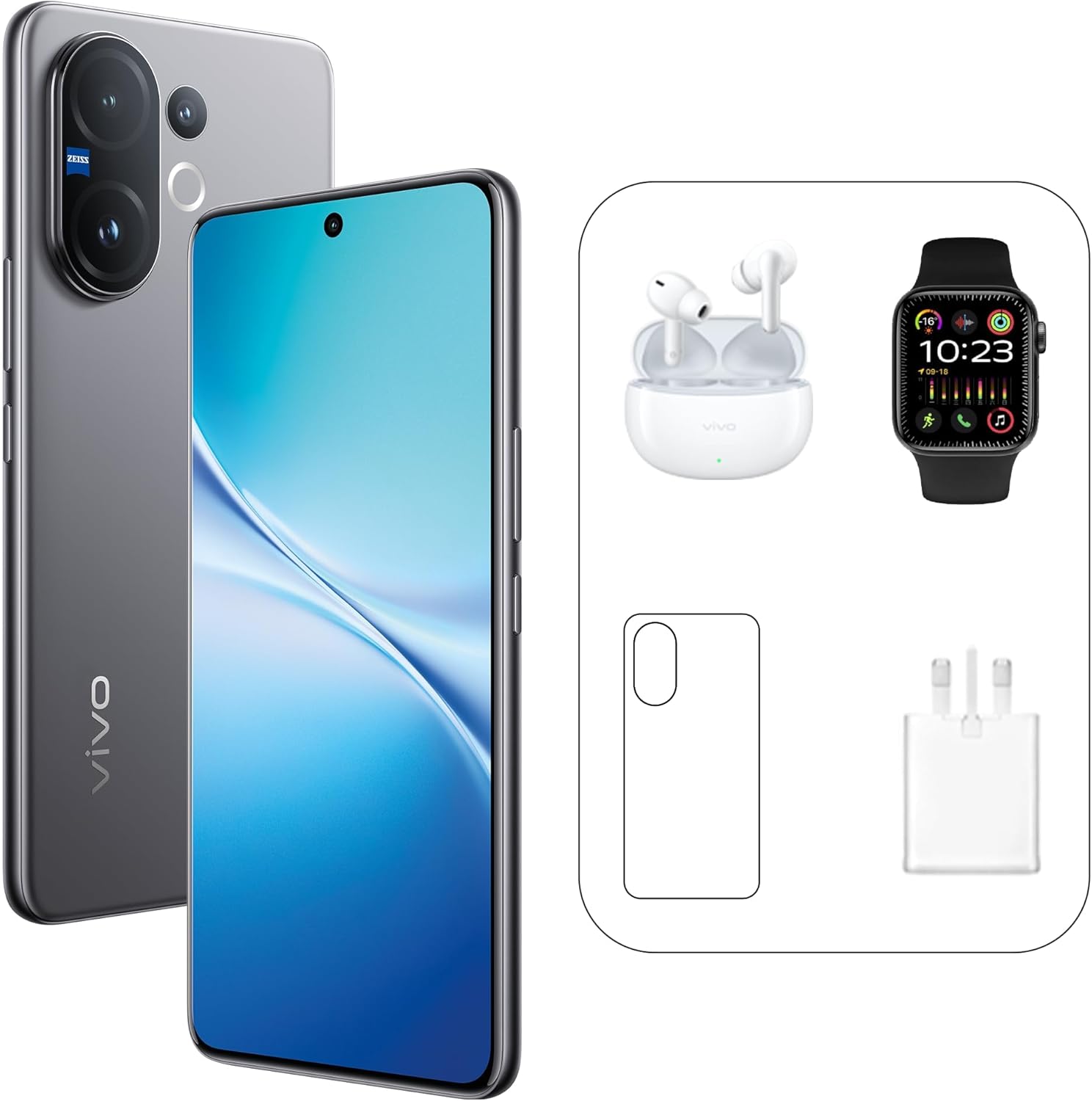 Vivo V60 5G - Mist Grey 12 + 256GB | 50MP ZEISS Camera | 3D curved 120Hz AMOLED Display | 6500mAh | IP69, 4Y Battery | 455 Days Screen Replace,24 Months Warranty - Type Approved | 256GB | 120Hz 2026