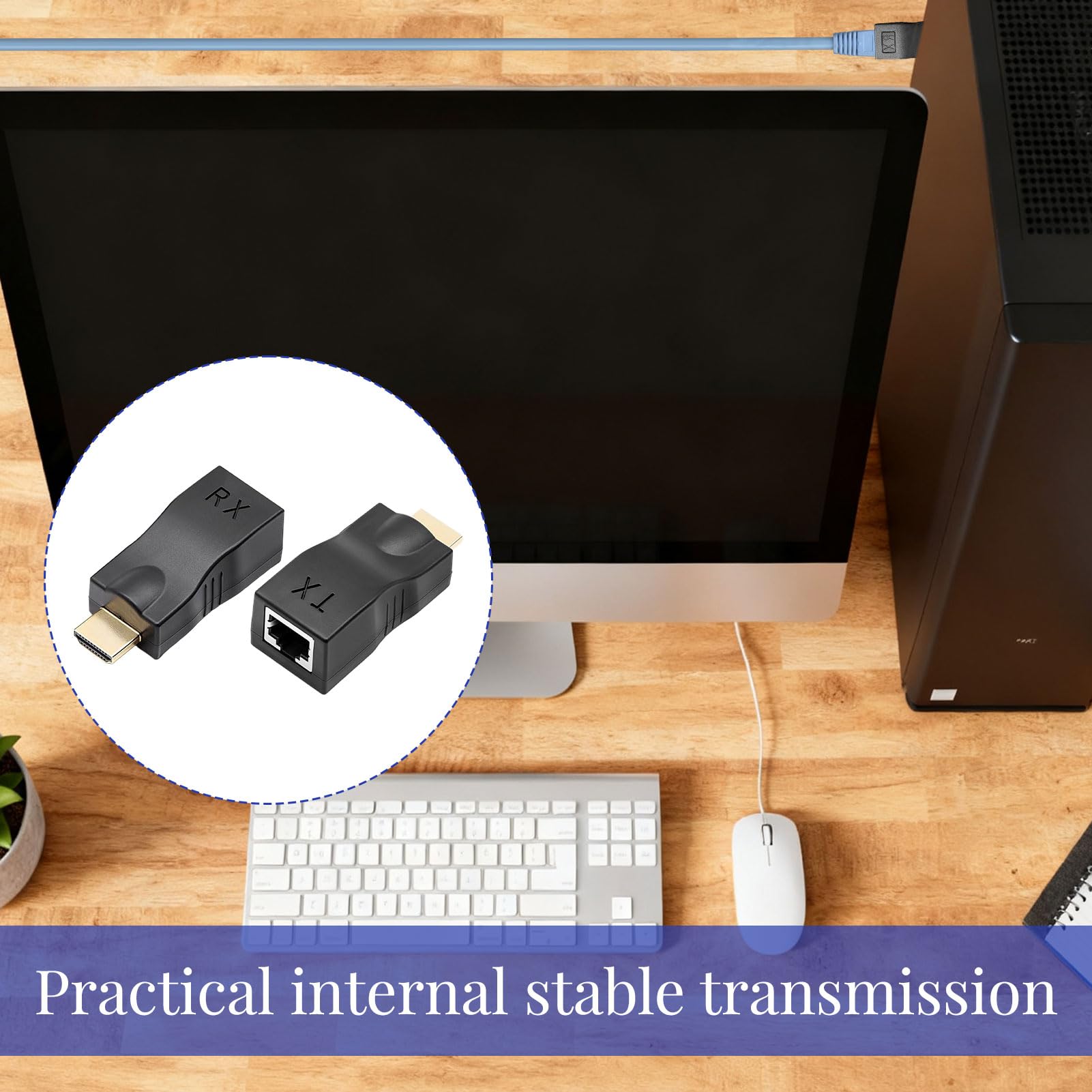 Adaptateur RJ45 HDMI, 2 pièces Convertisseur HDMI Réseau, Convertisseur HD MI Ethernet, Distance d'Application Jusqu'à 30 m, Ne Prend pour Pas en Charge Le Protocole HDCP, pour Hôtel, Conférence.