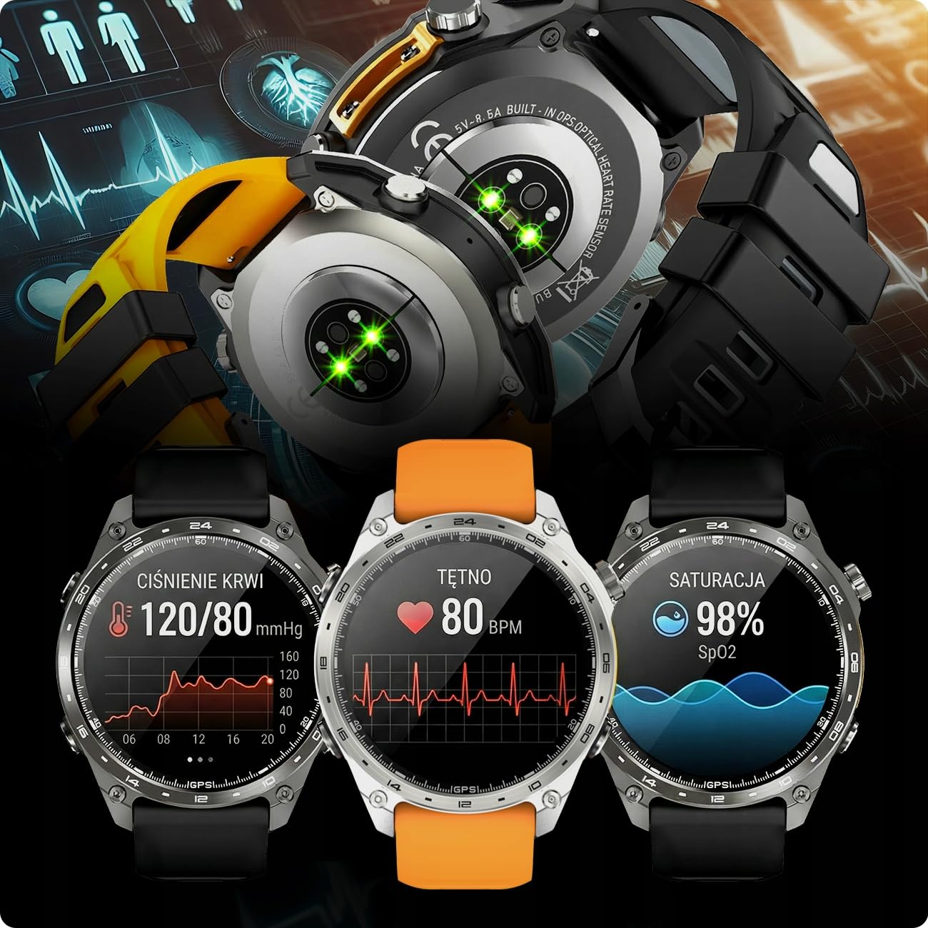 Smartwatch Zegarek Męski GPS 4GB MAPY AMOLED CIŚNIENIE MENU PL WODOODPORNY