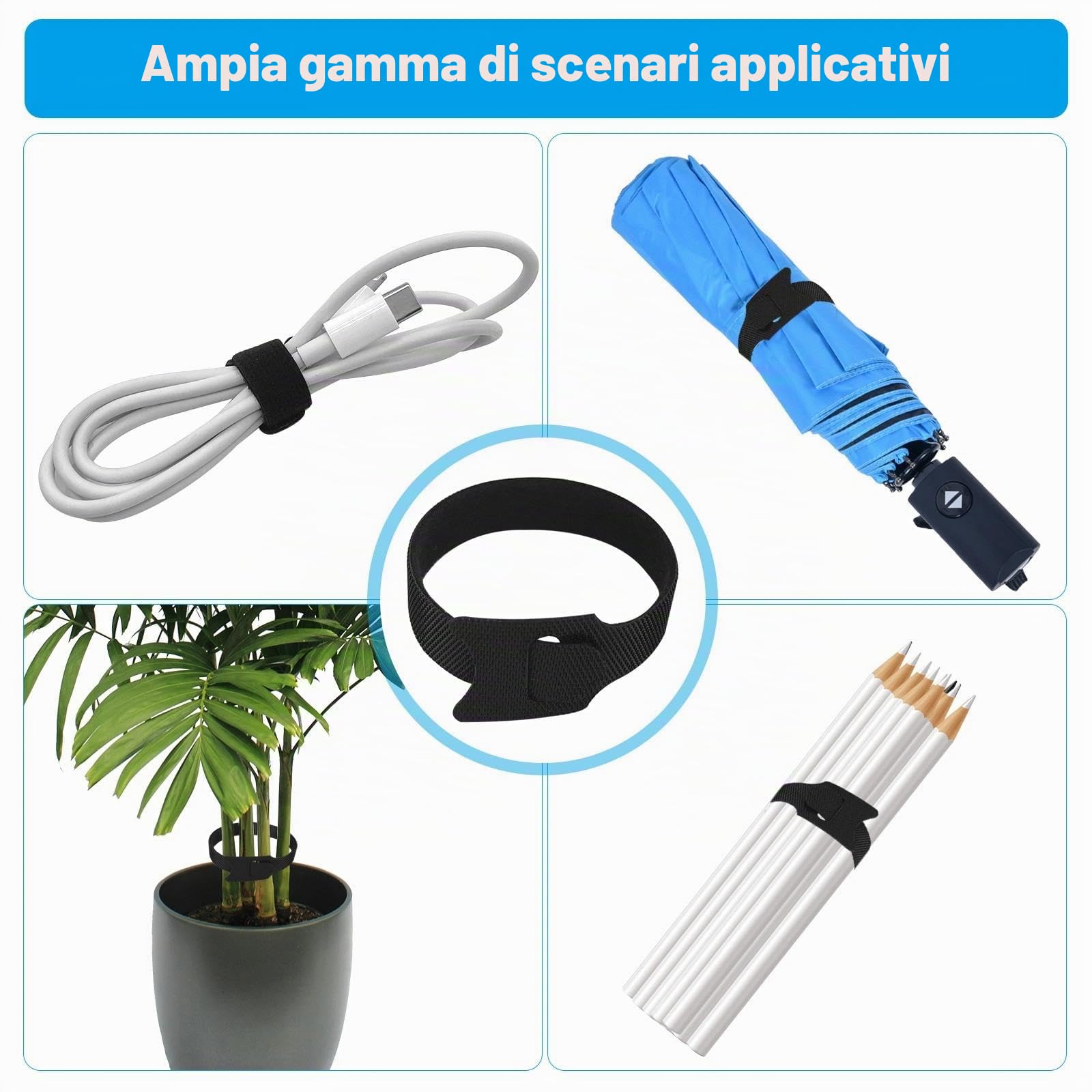 Fascette Cavi Riutilizzabili in Nylon, 70 Pezzi Stringicavo Regolabili 150 x 12 mm, Nylon Fascette Elettricista Cinturino con Hook e Loop, Ideali per Gestione Cavi Casa Ufficio Giardino