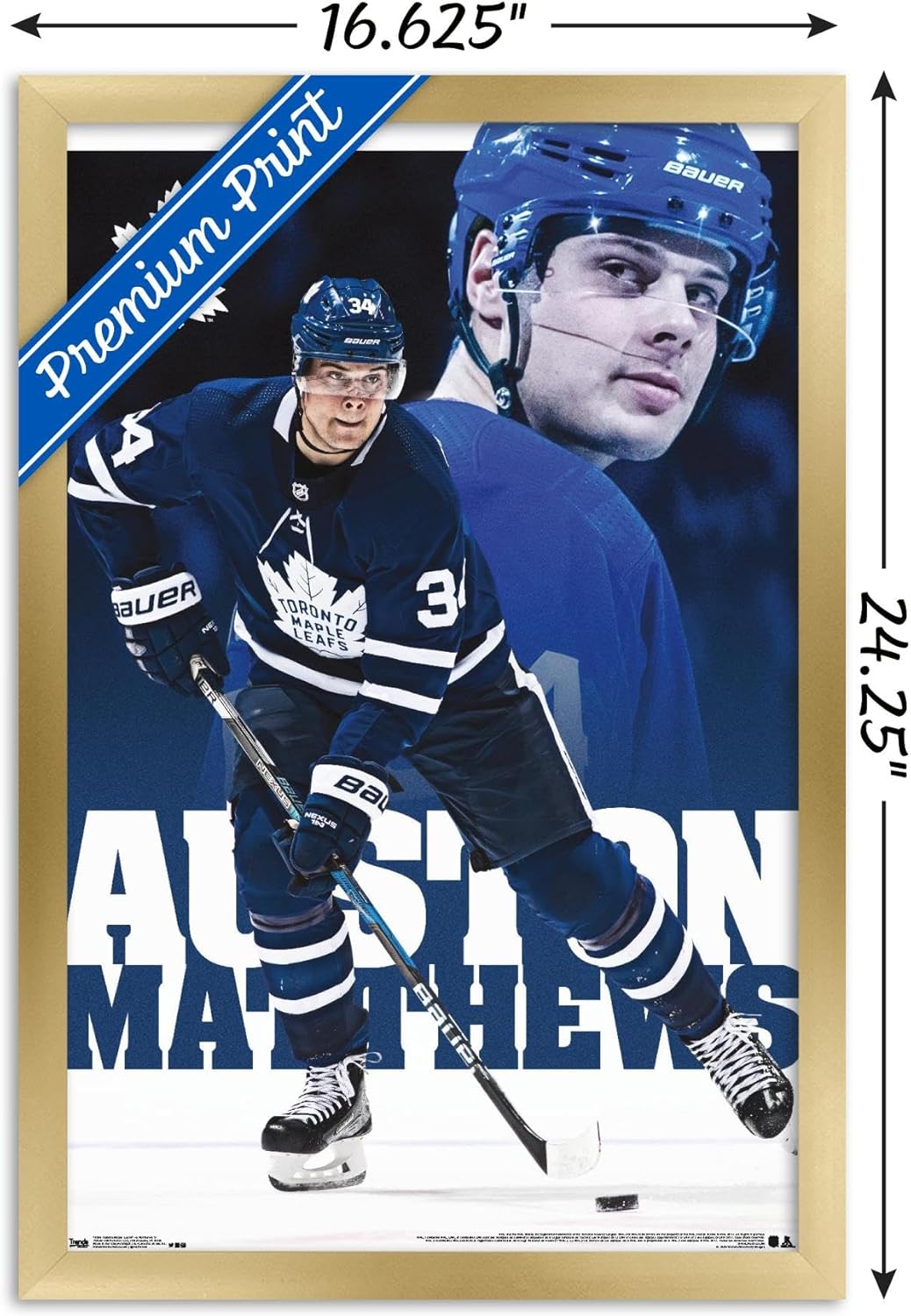 Trends International NHL Toronto Maple Leafs - Auston Matthews 17 Wall Poster, 22.4L x 14.7W, Gold Framed Version